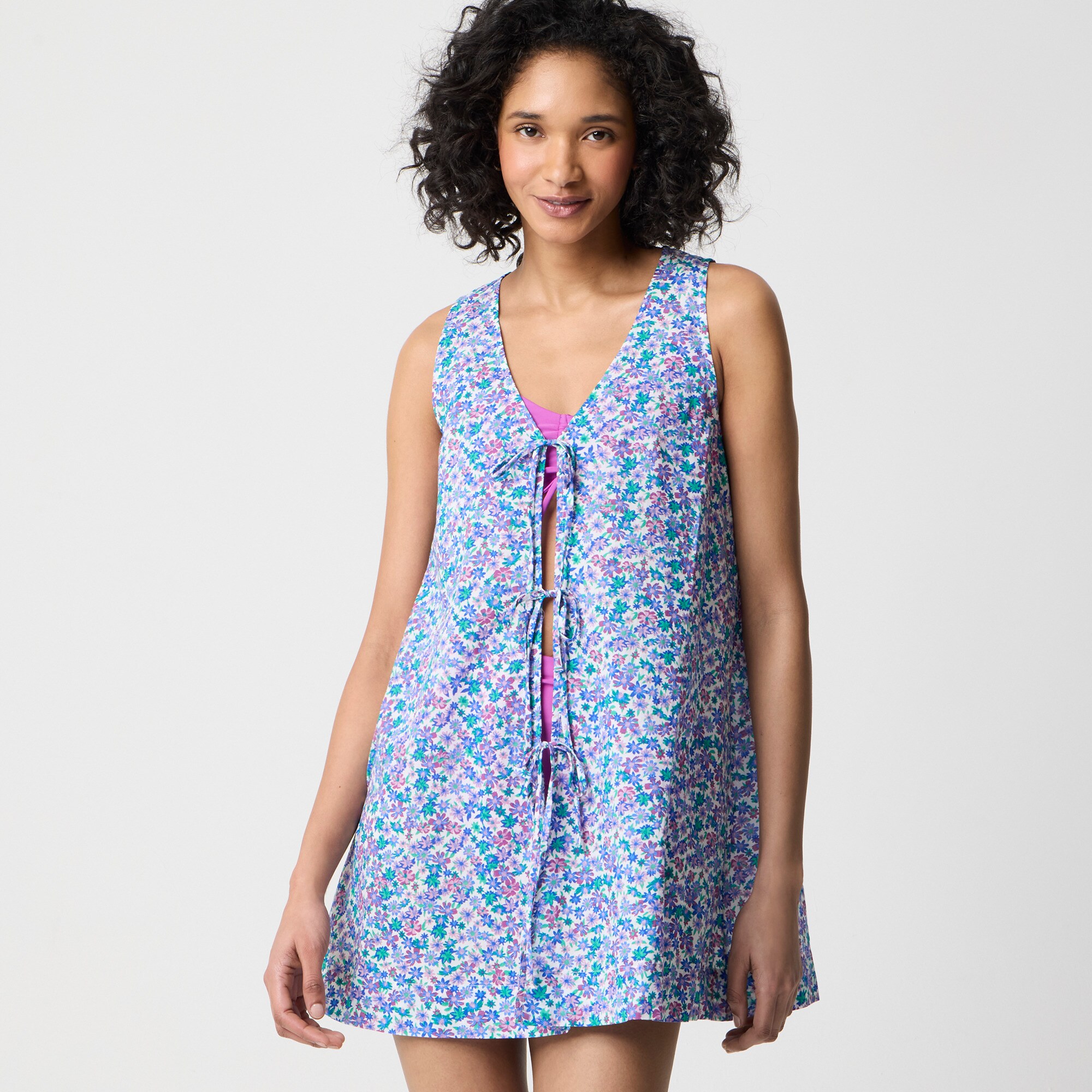 Printed tie-front beach dress