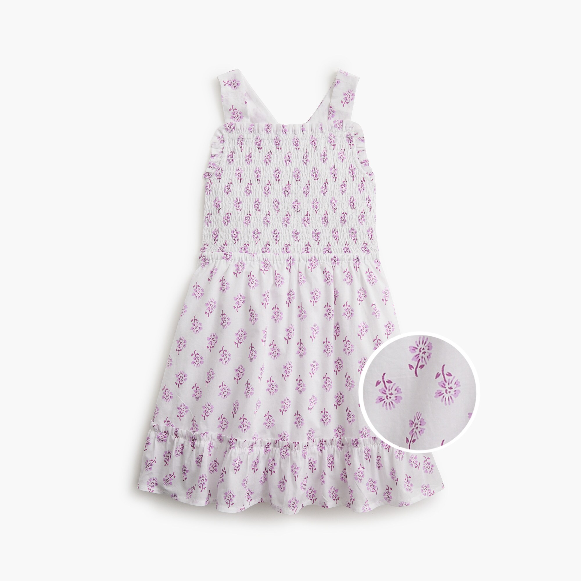 girls' block-print smocked cross-back dress for girls