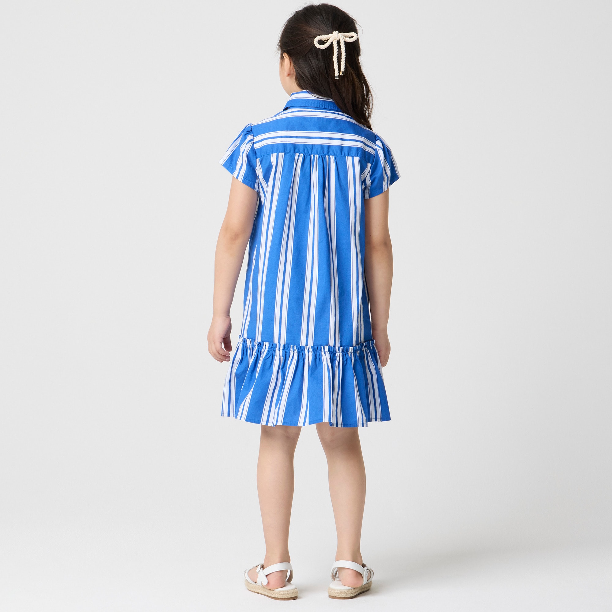 Girls' drop-waist striped shirtdress