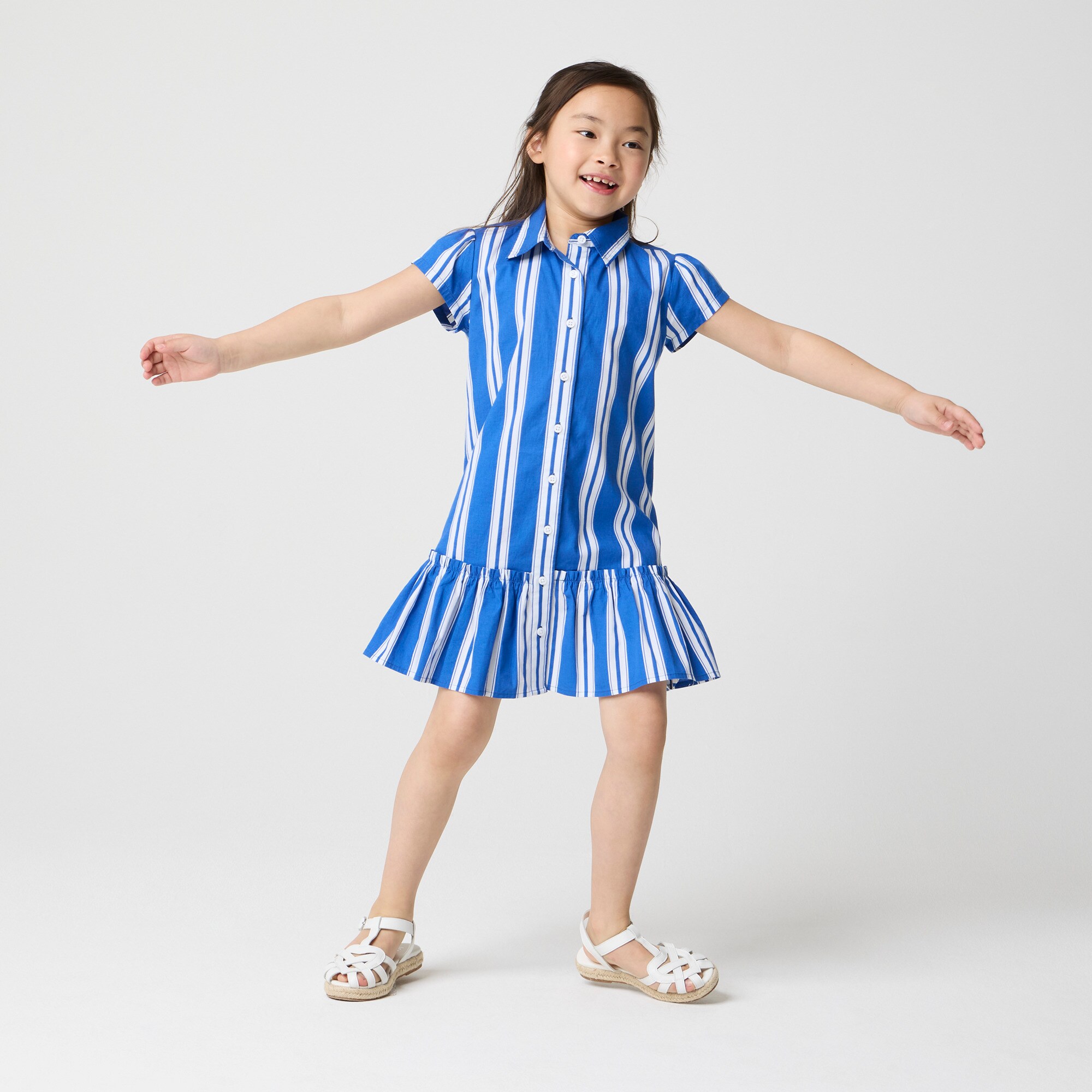 Girls' drop-waist striped shirt-dress