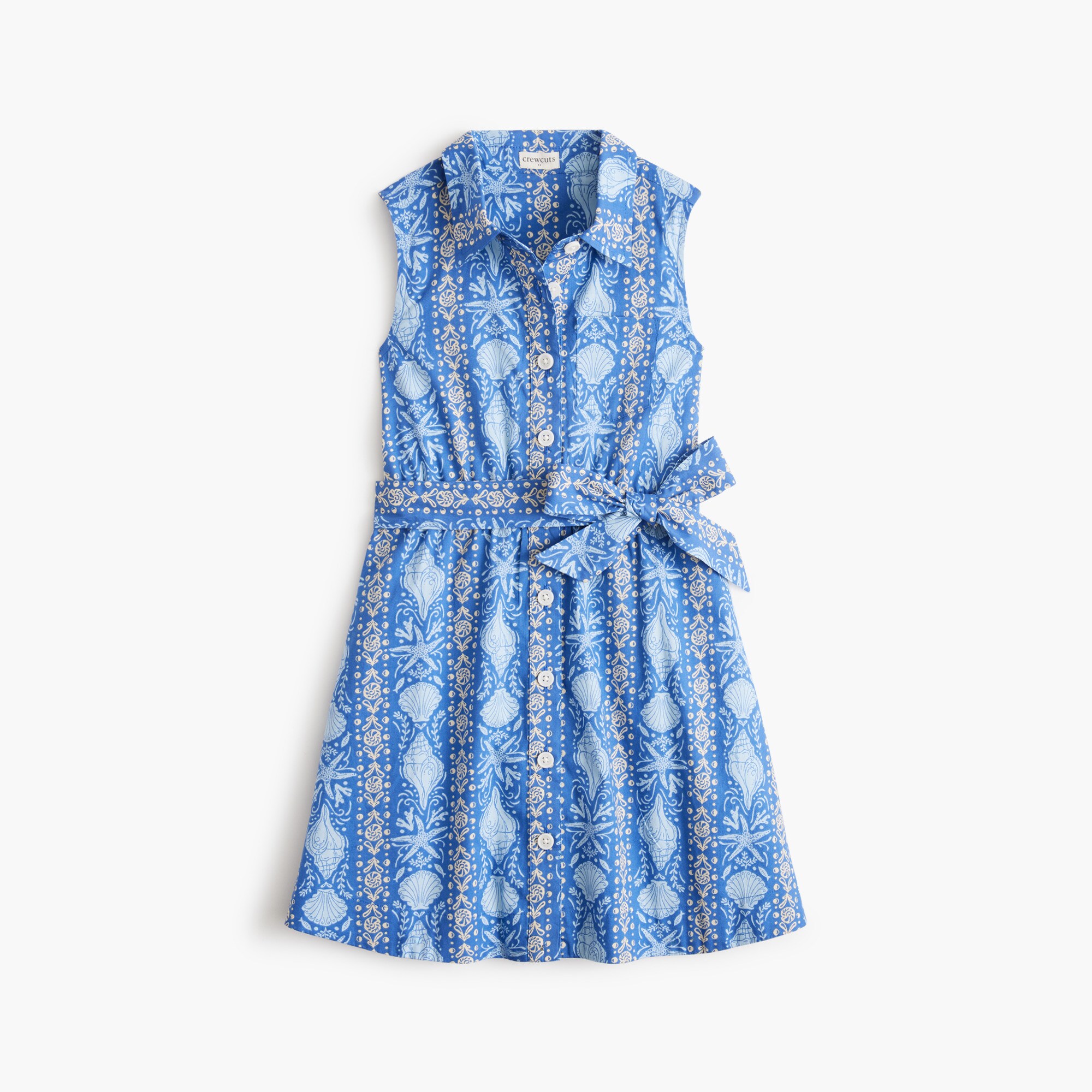 Girls' seashell tie-waist shirtdress