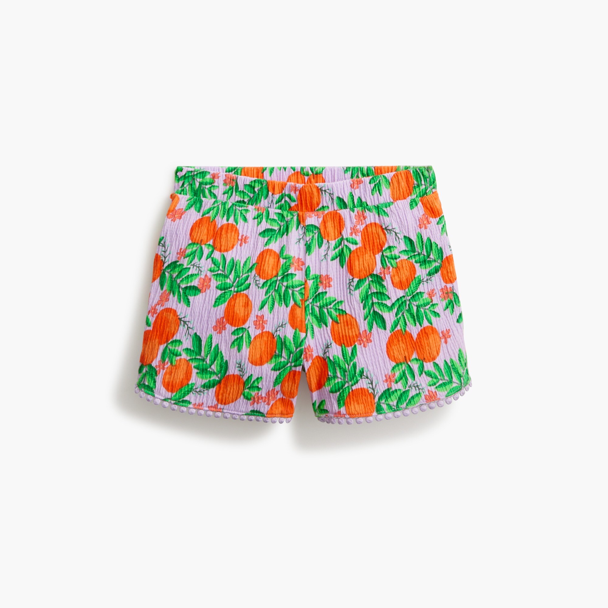 girls' orange-print crinkle-knit short for girls