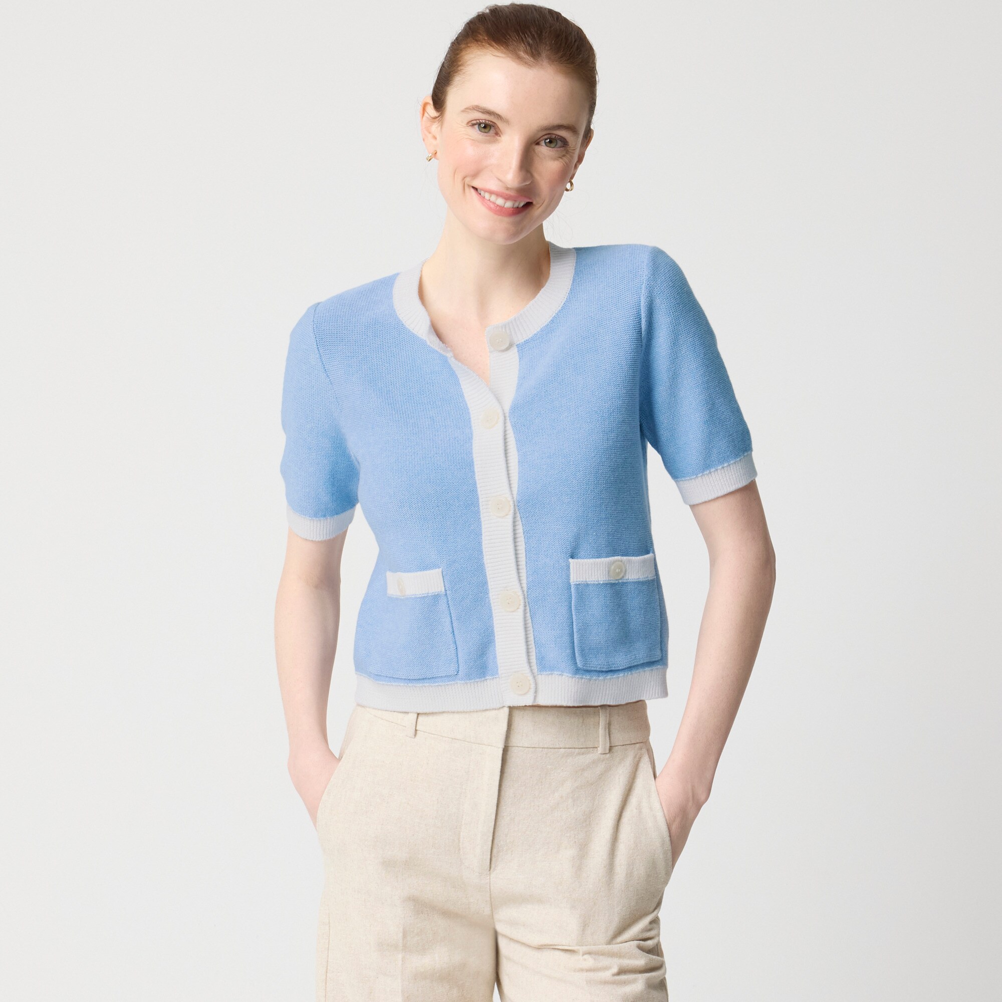 womens Short-sleeve cardigan sweater