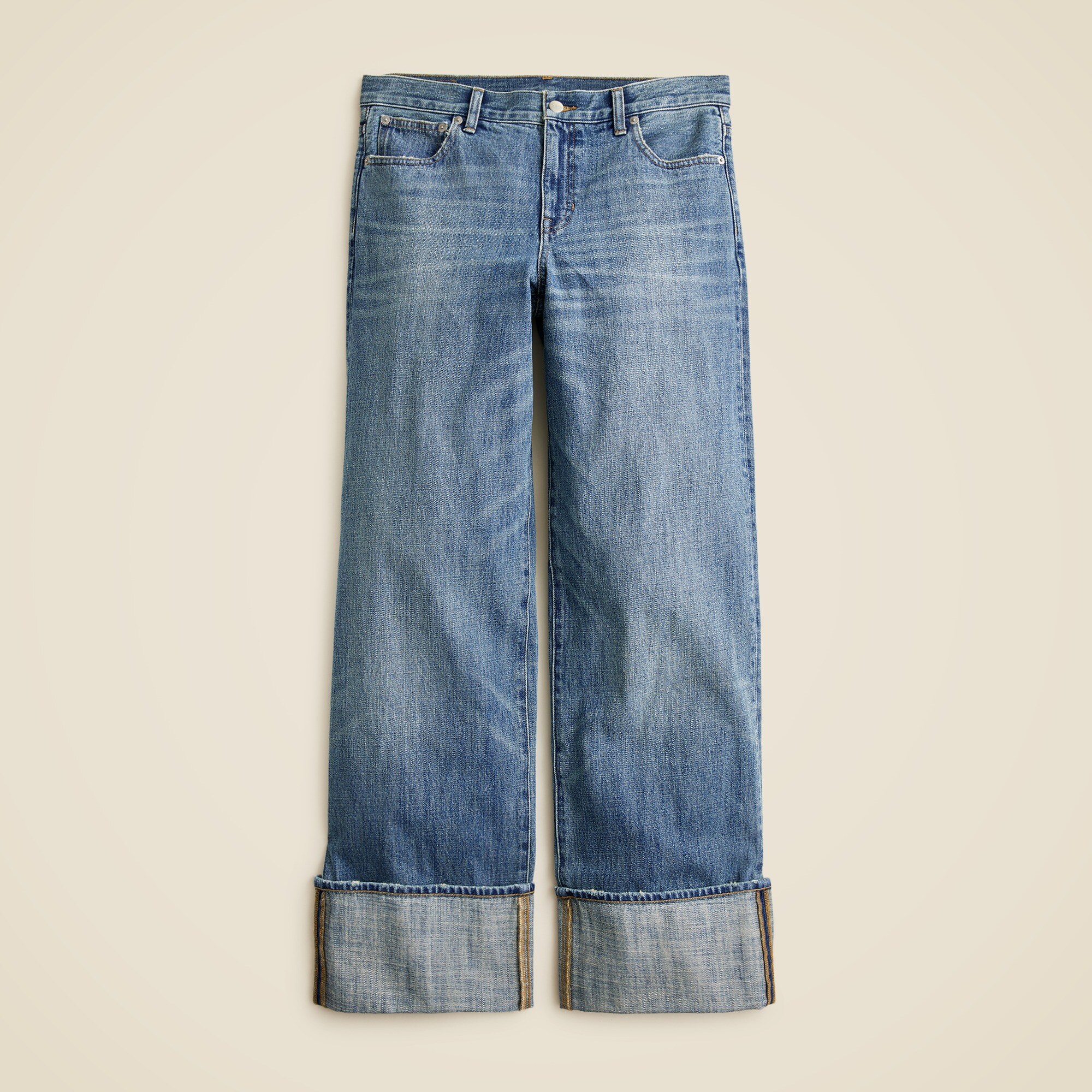 Cuffed lower-rise wide-leg jean