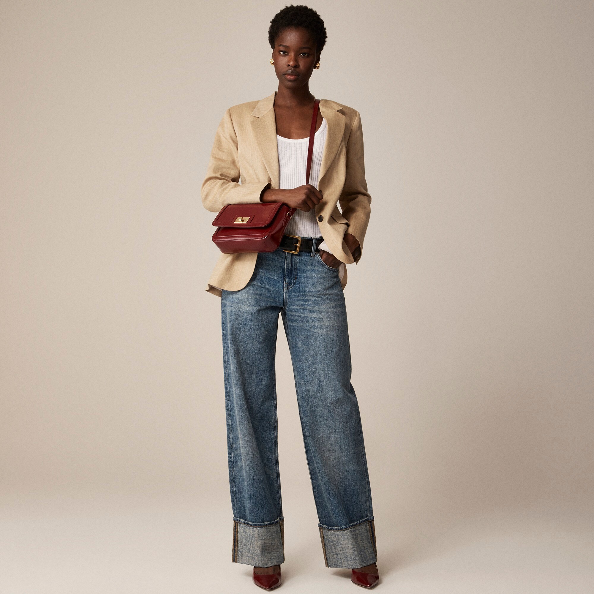  Petite cuffed lower-rise wide-leg jean