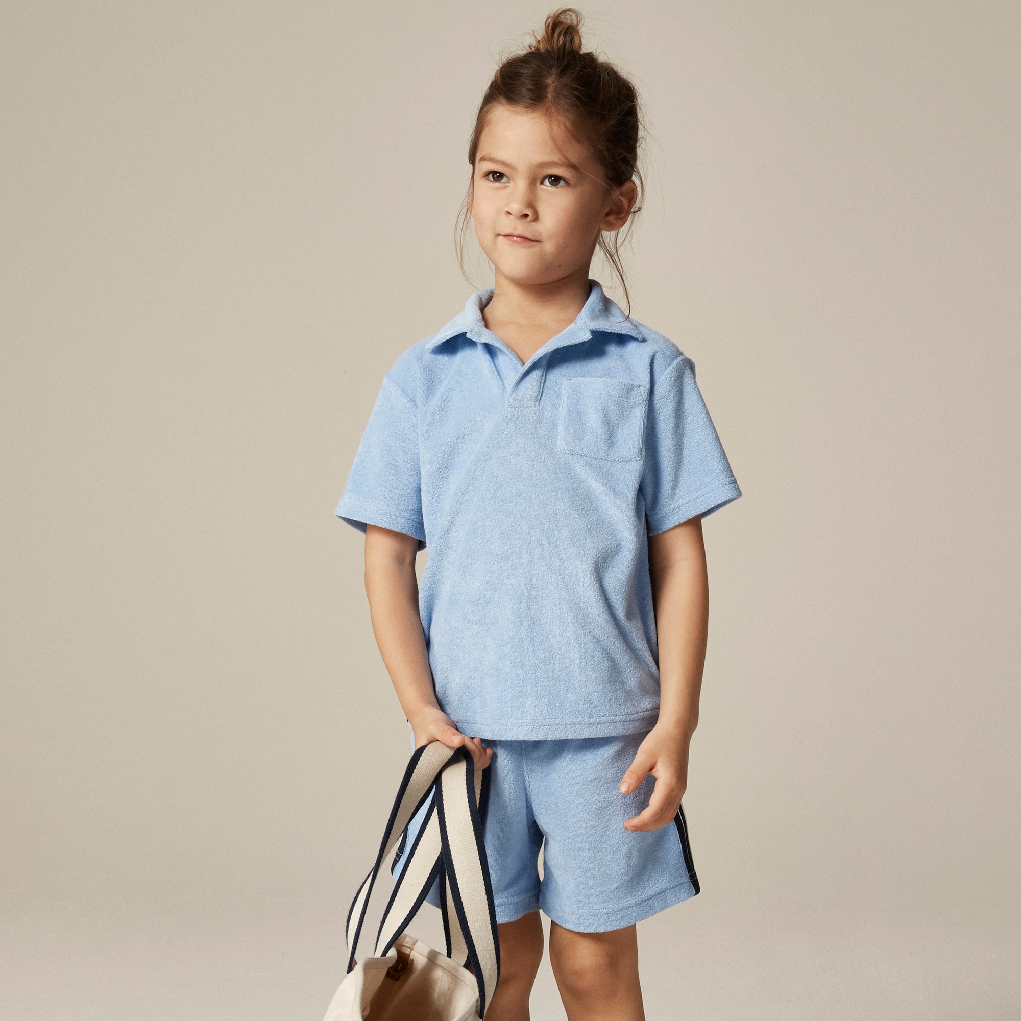  Kids' short-sleeve johnny-collar shirt in towel terry