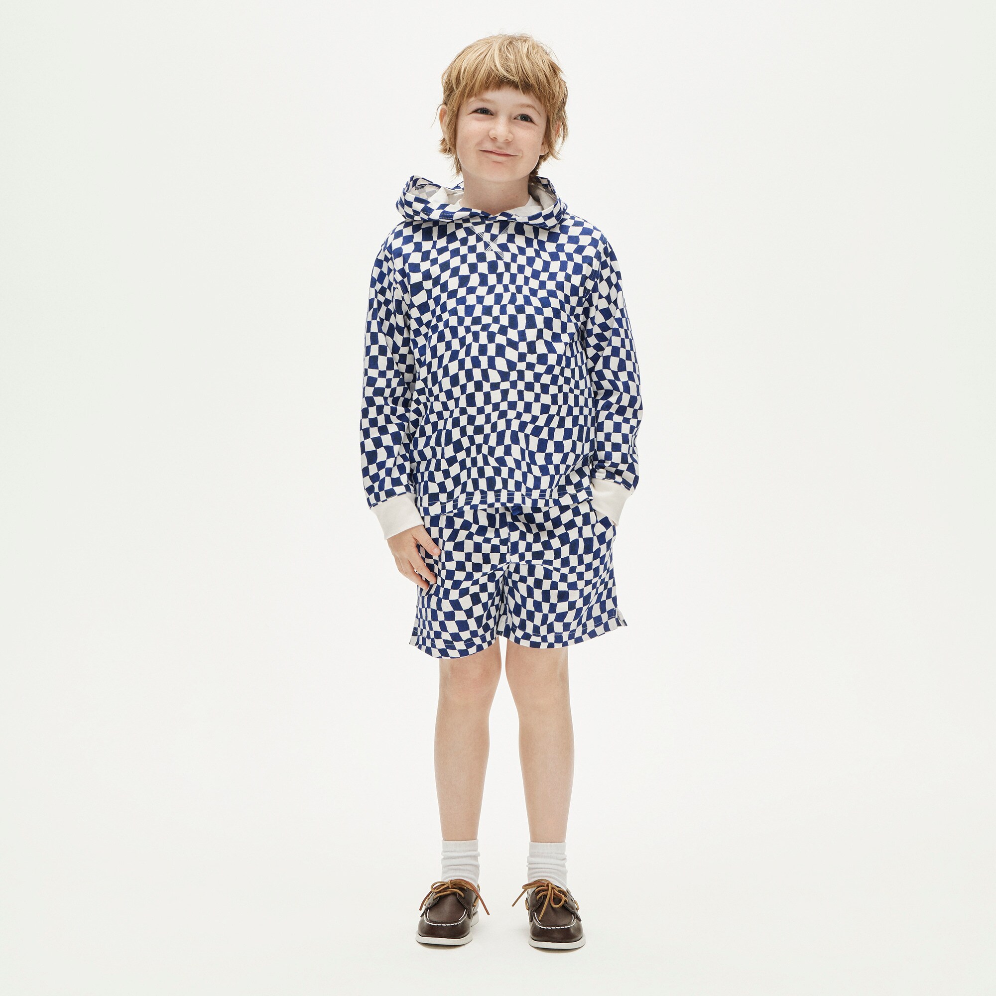Kids' lightweight cotton hoodie in checkerboard