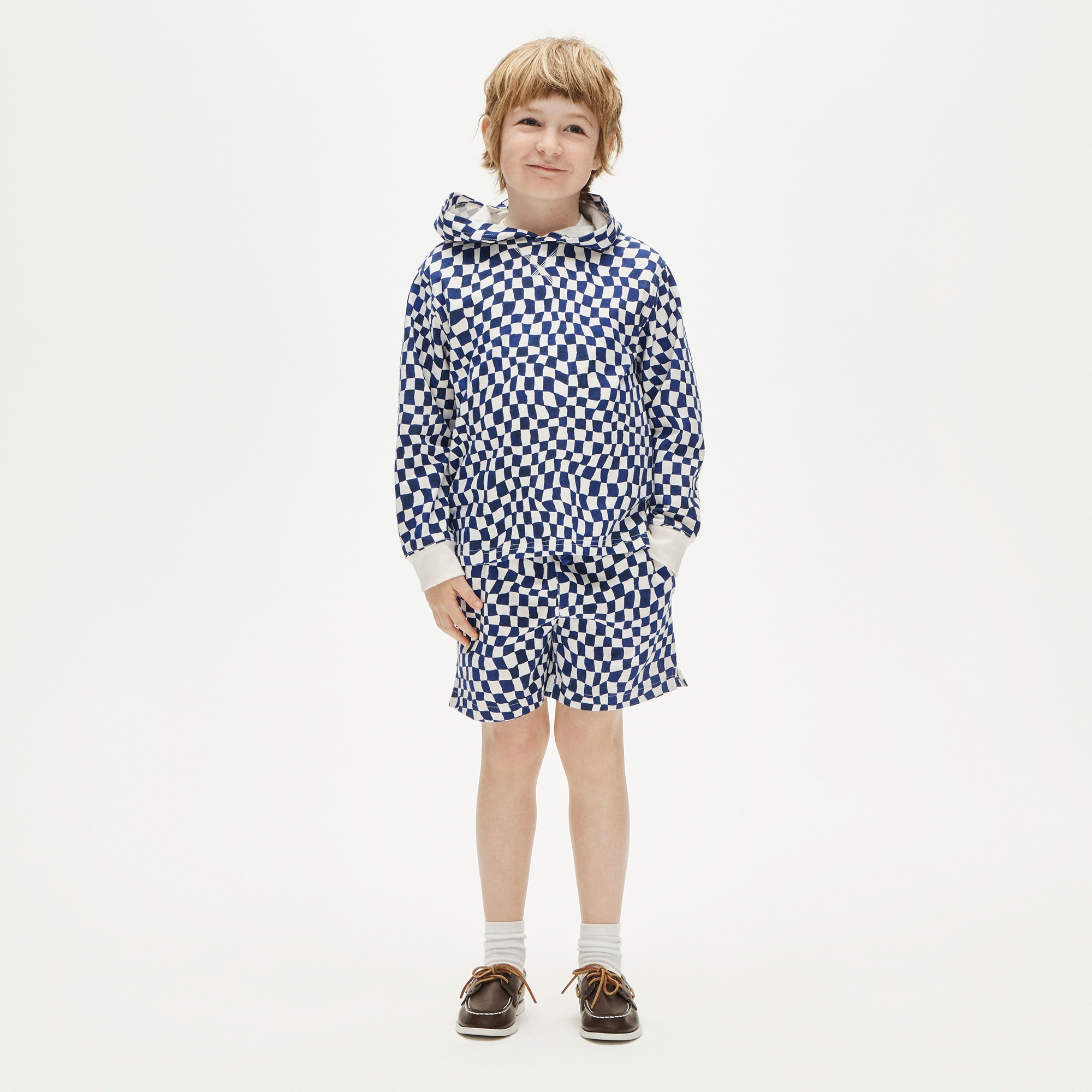 Kids' lightweight cotton hoodie in checkerboard