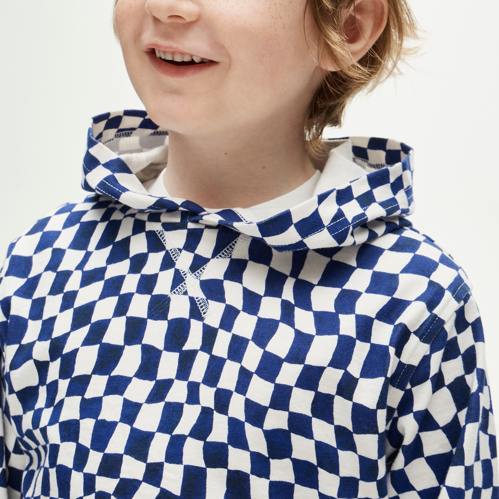 Kids' lightweight cotton hoodie in checkerboard