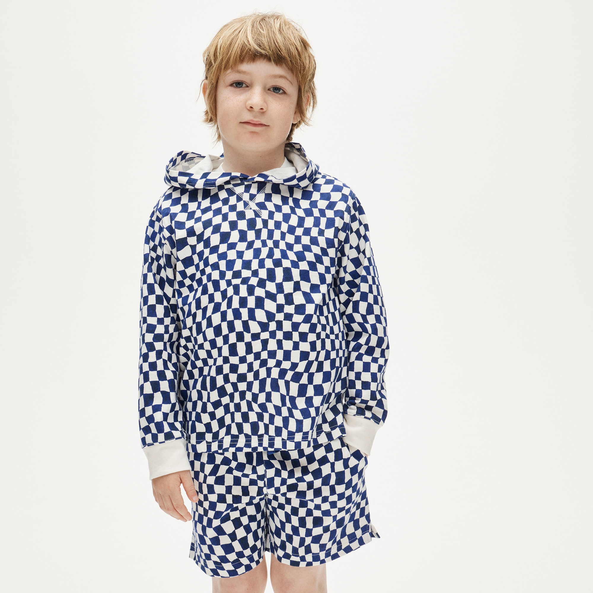 Kids' lightweight cotton hoodie in checkerboard