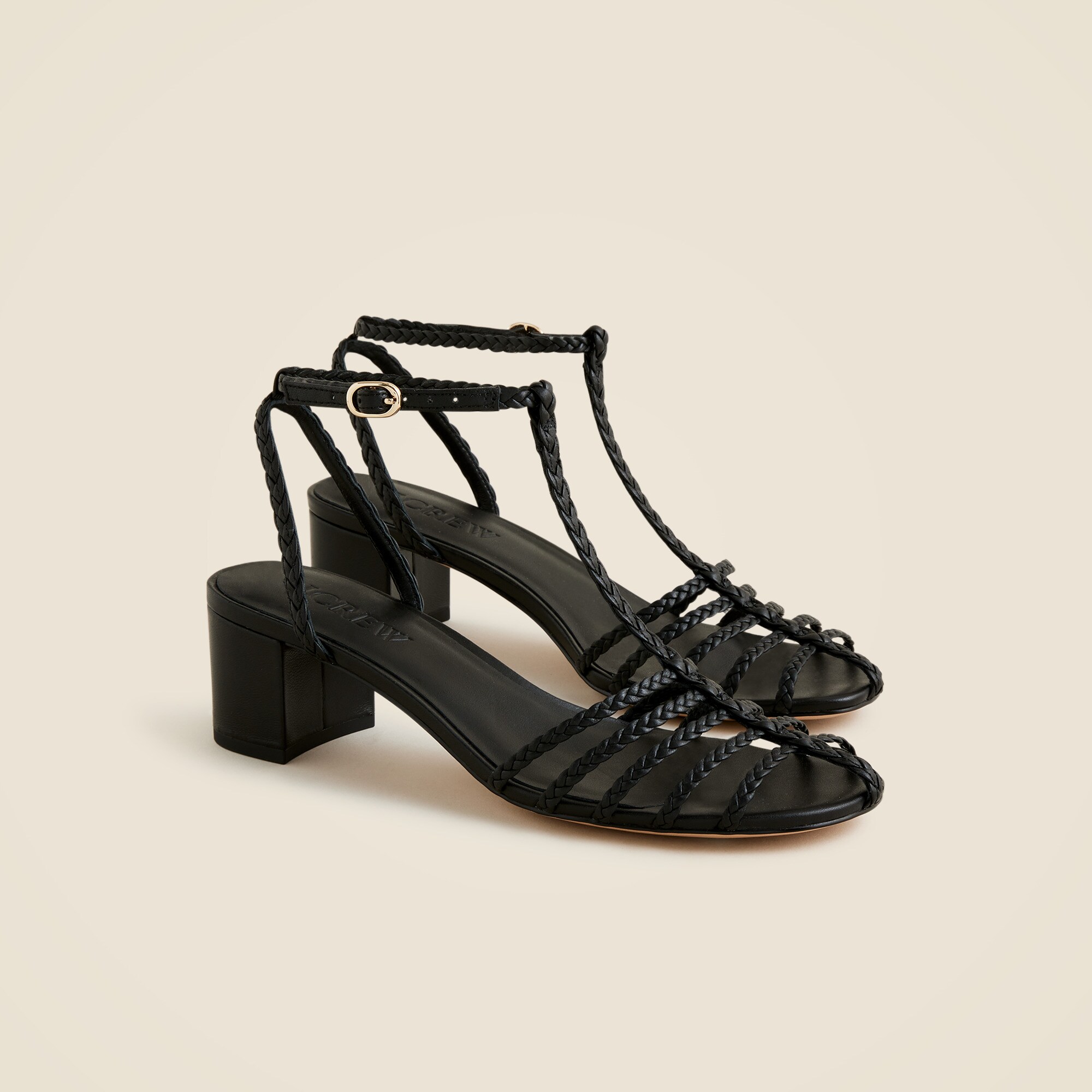 Shay braided-strap block-heel sandals in leather