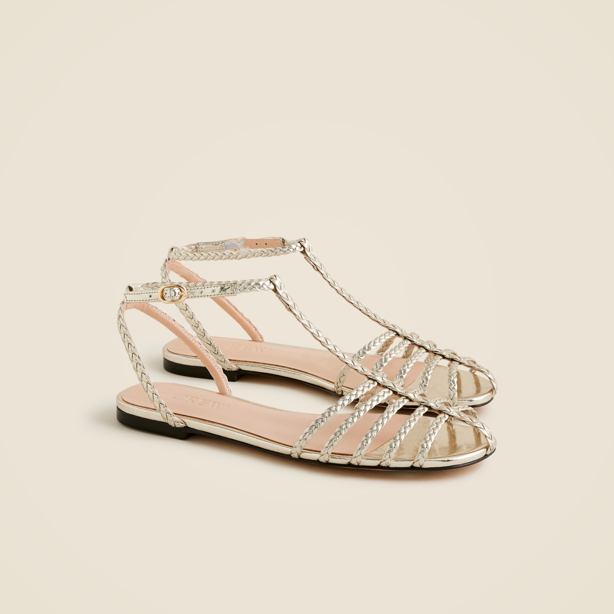 Braided cage-toe sandals in metallic leather