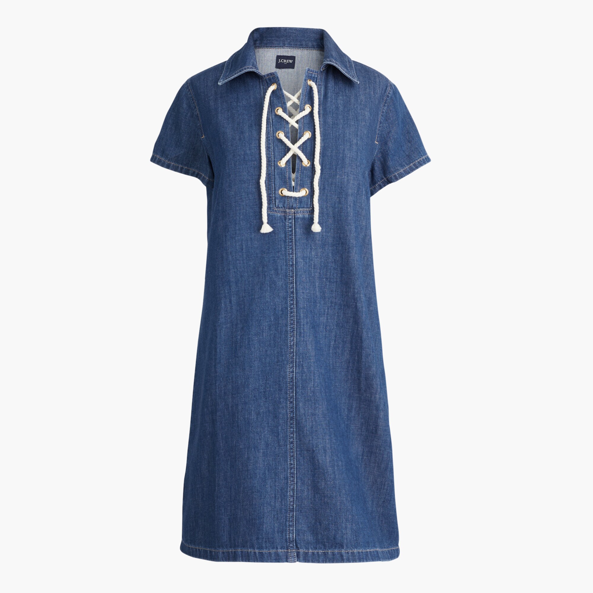lace-up denim mini dress for women