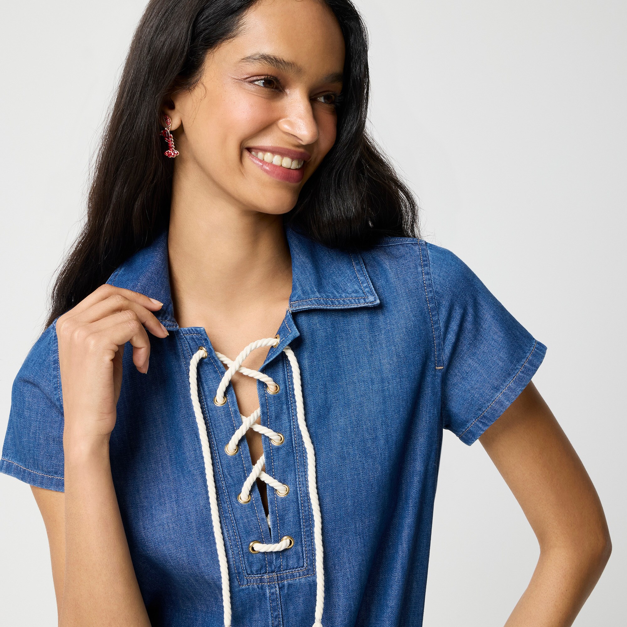 Lace-up denim mini dress