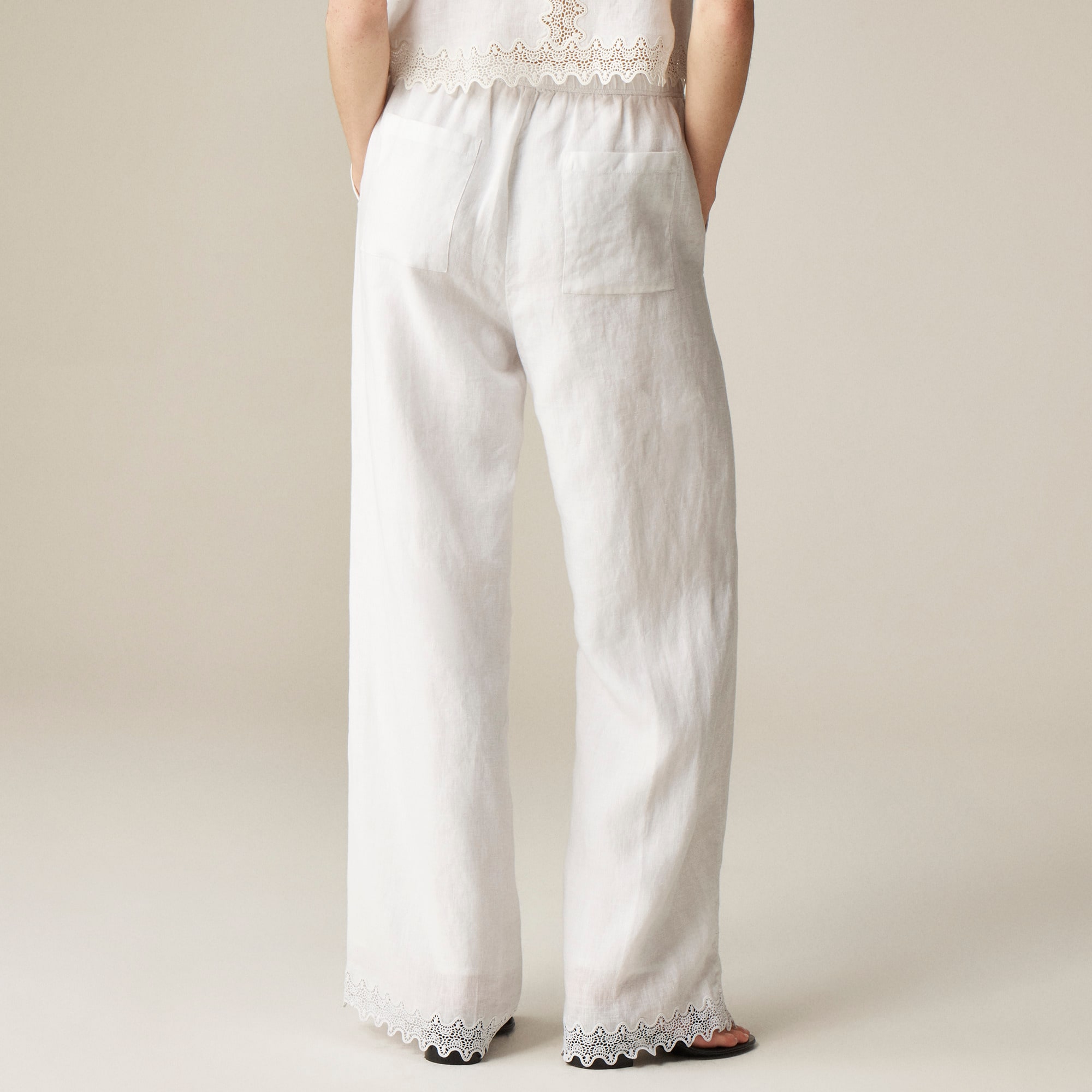 womens Stratus lace-trim pant in linen