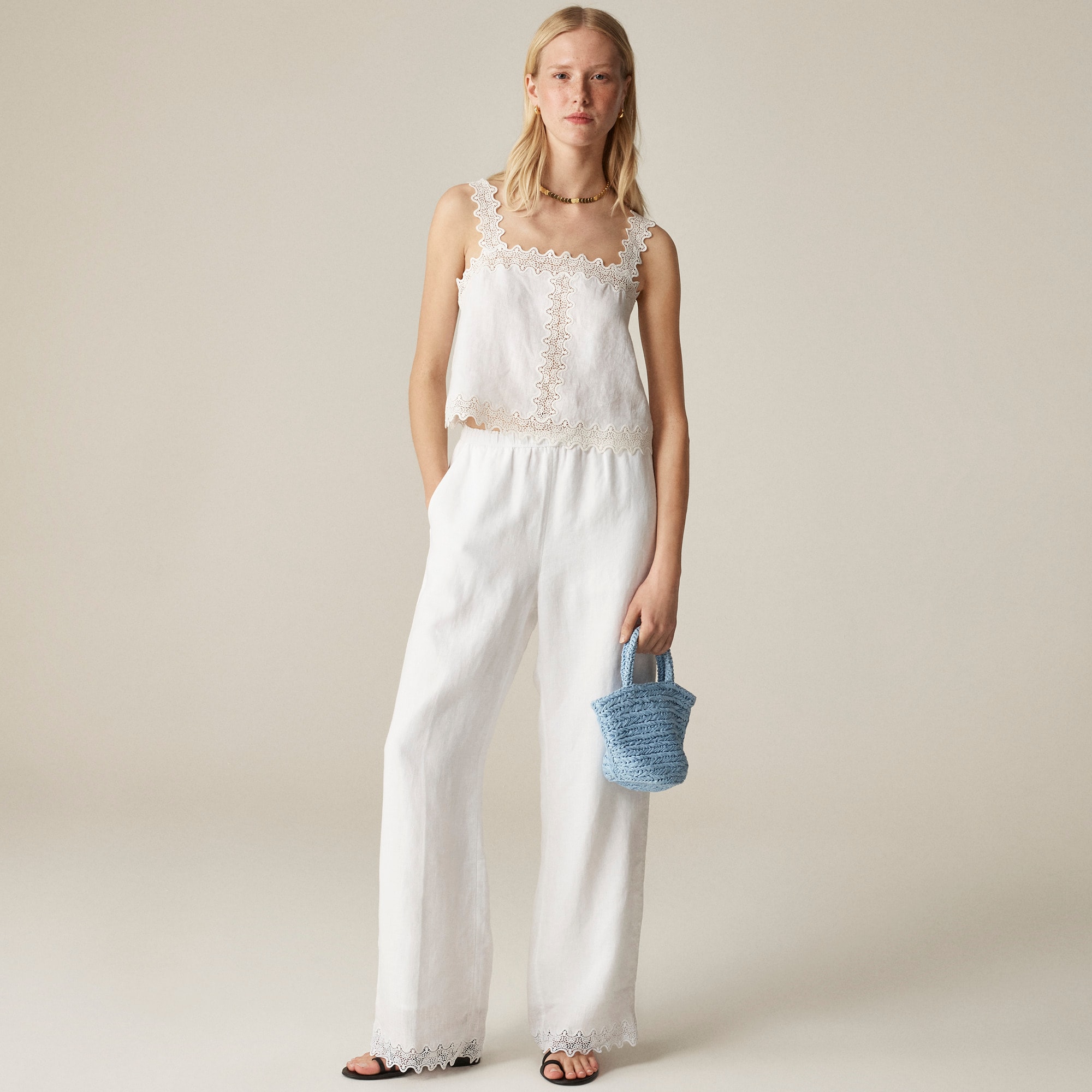 womens Stratus lace-trim pant in linen