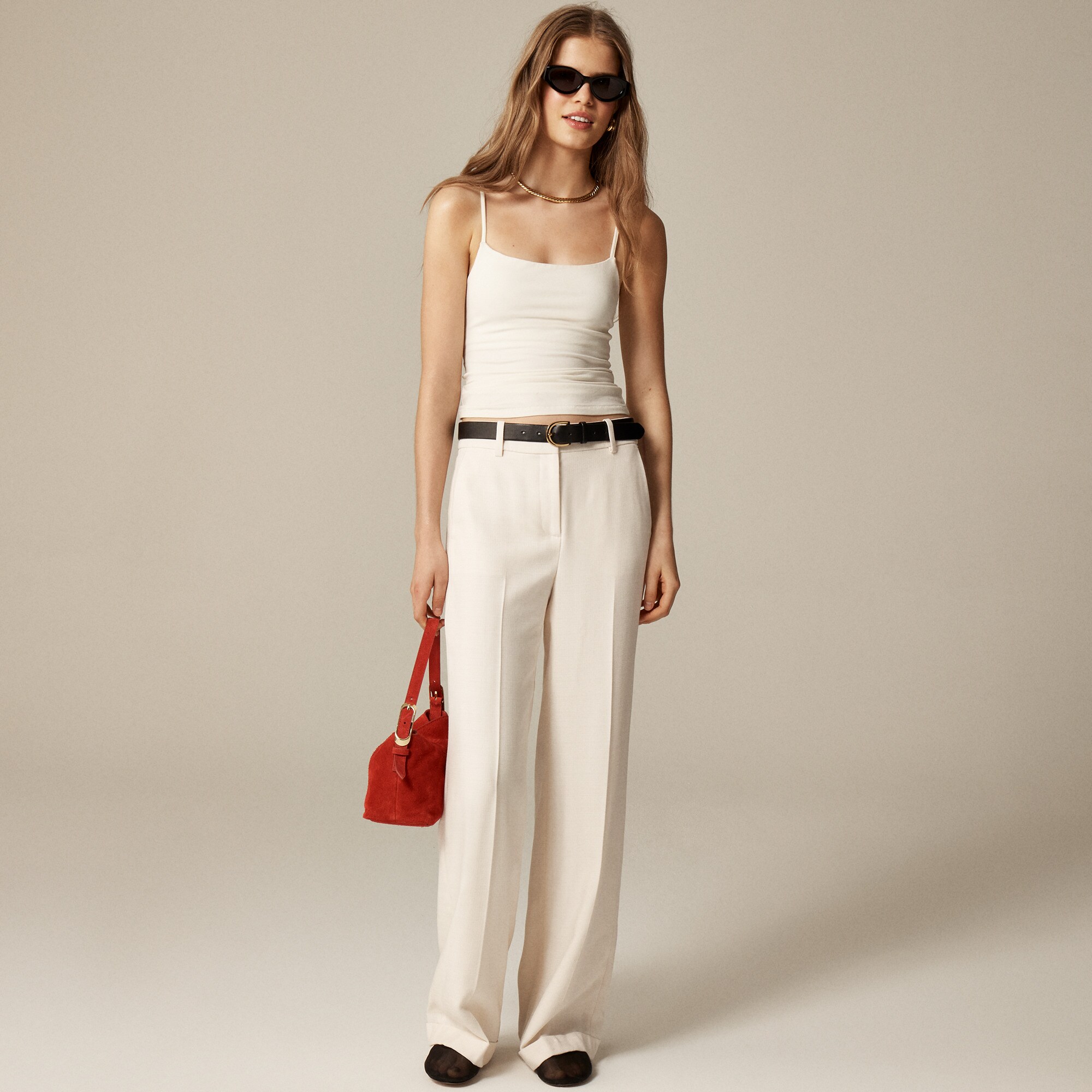 Cuffed wide-leg trouser in luster canvas