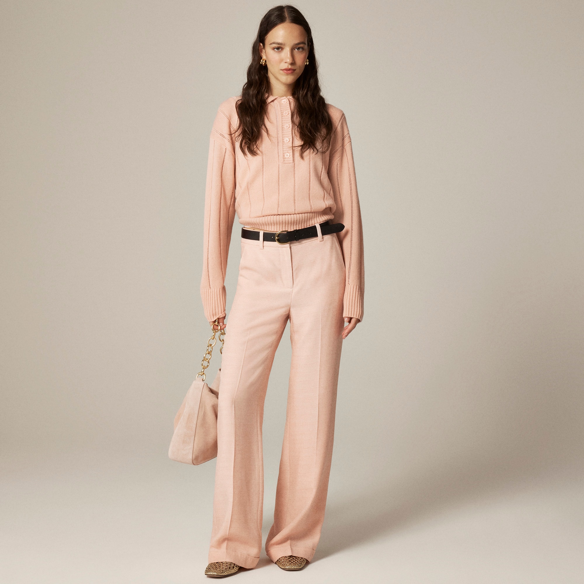  Cuffed wide-leg trouser in luster canvas