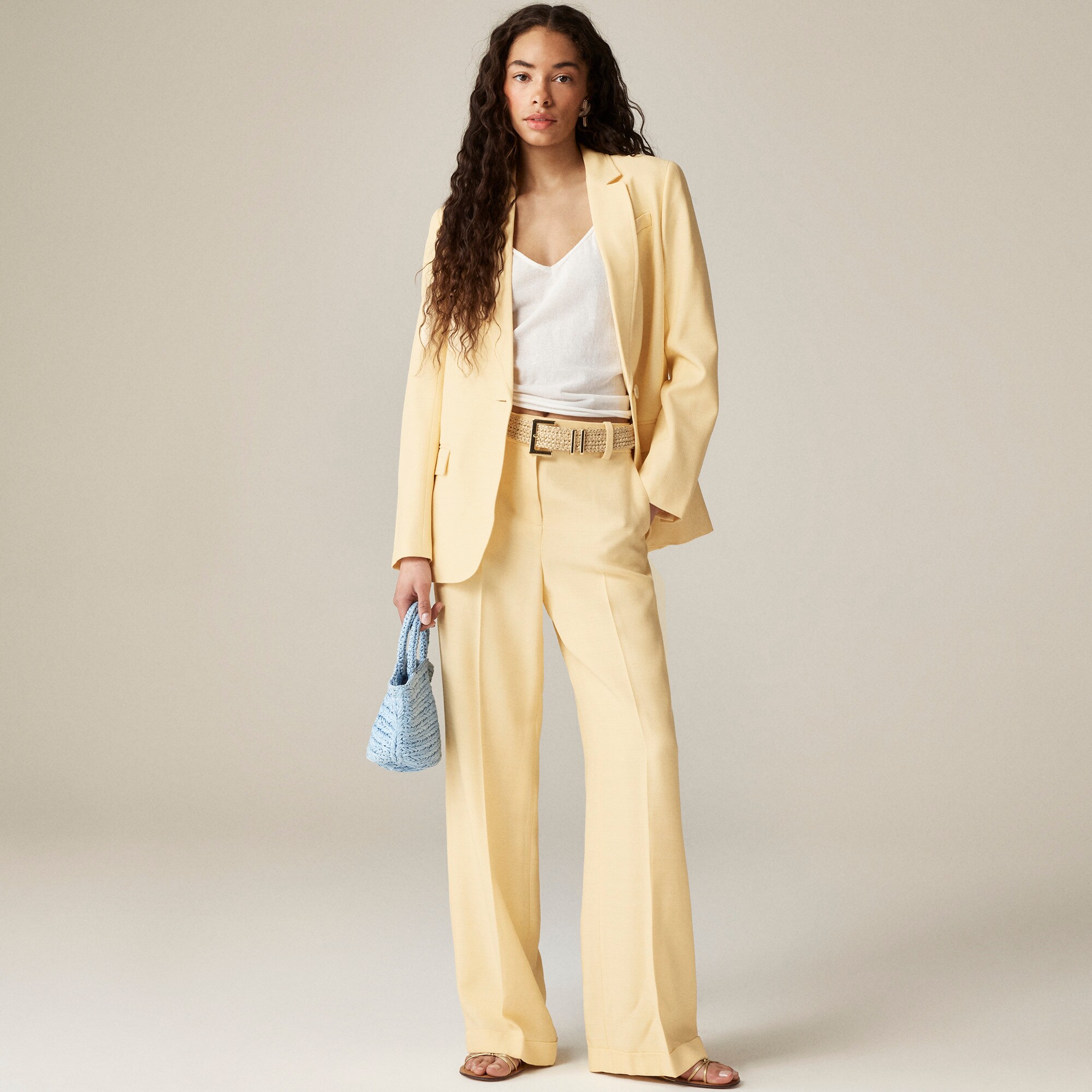 Cuffed wide-leg trouser in luster canvas