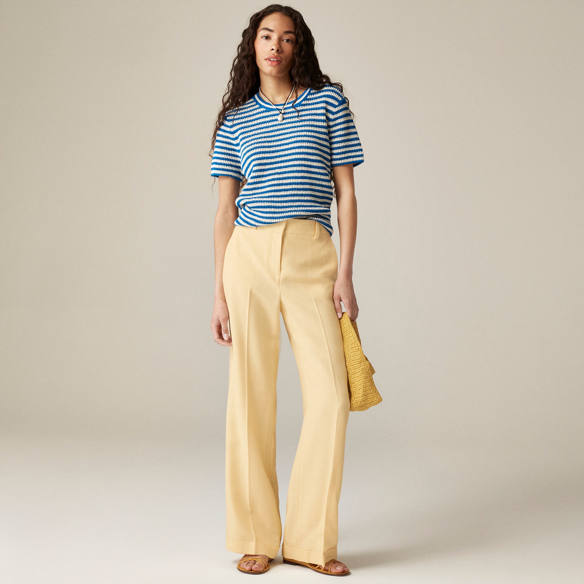 Cuffed wide-leg trouser in luster canvas
