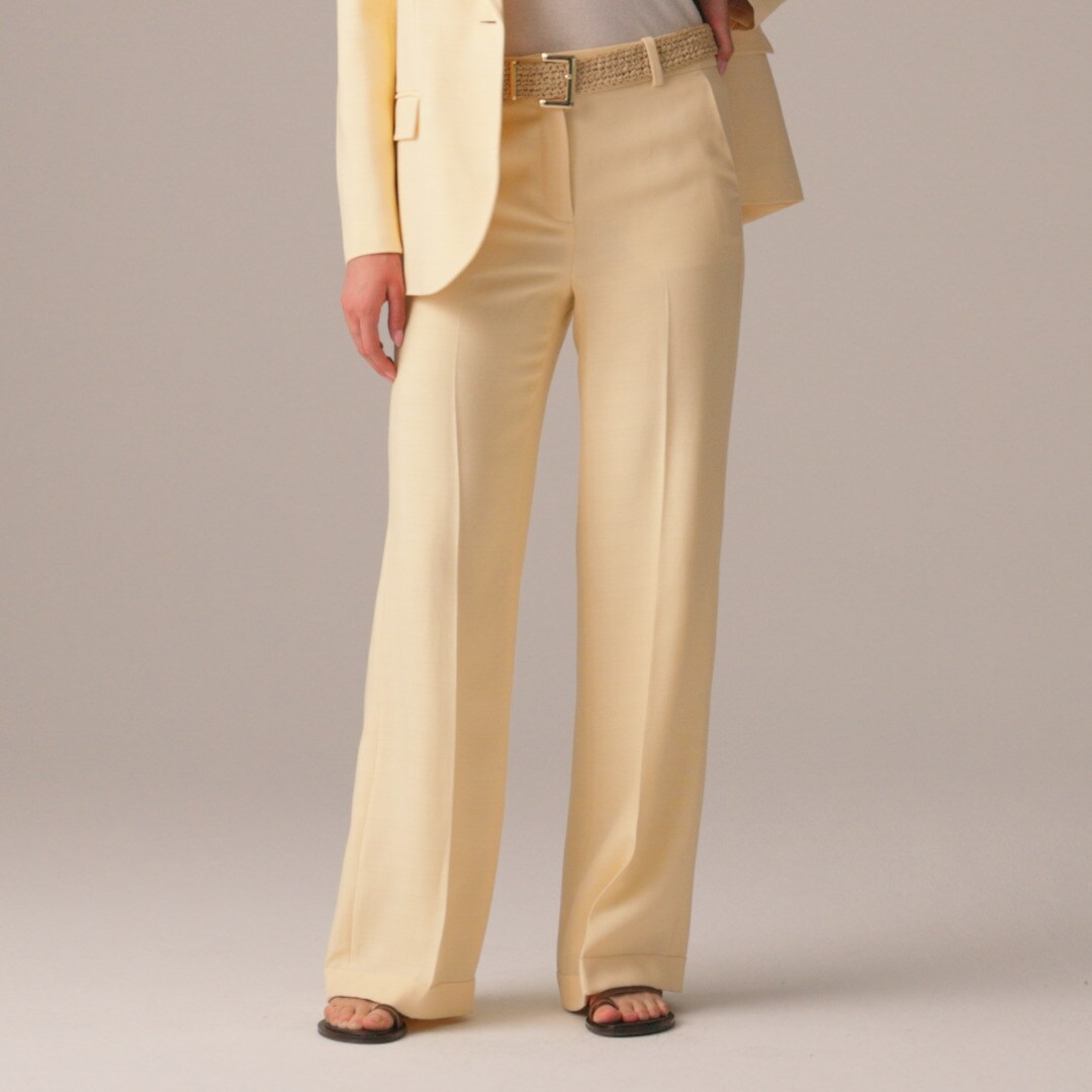 Cuffed wide-leg trouser in luster canvas
