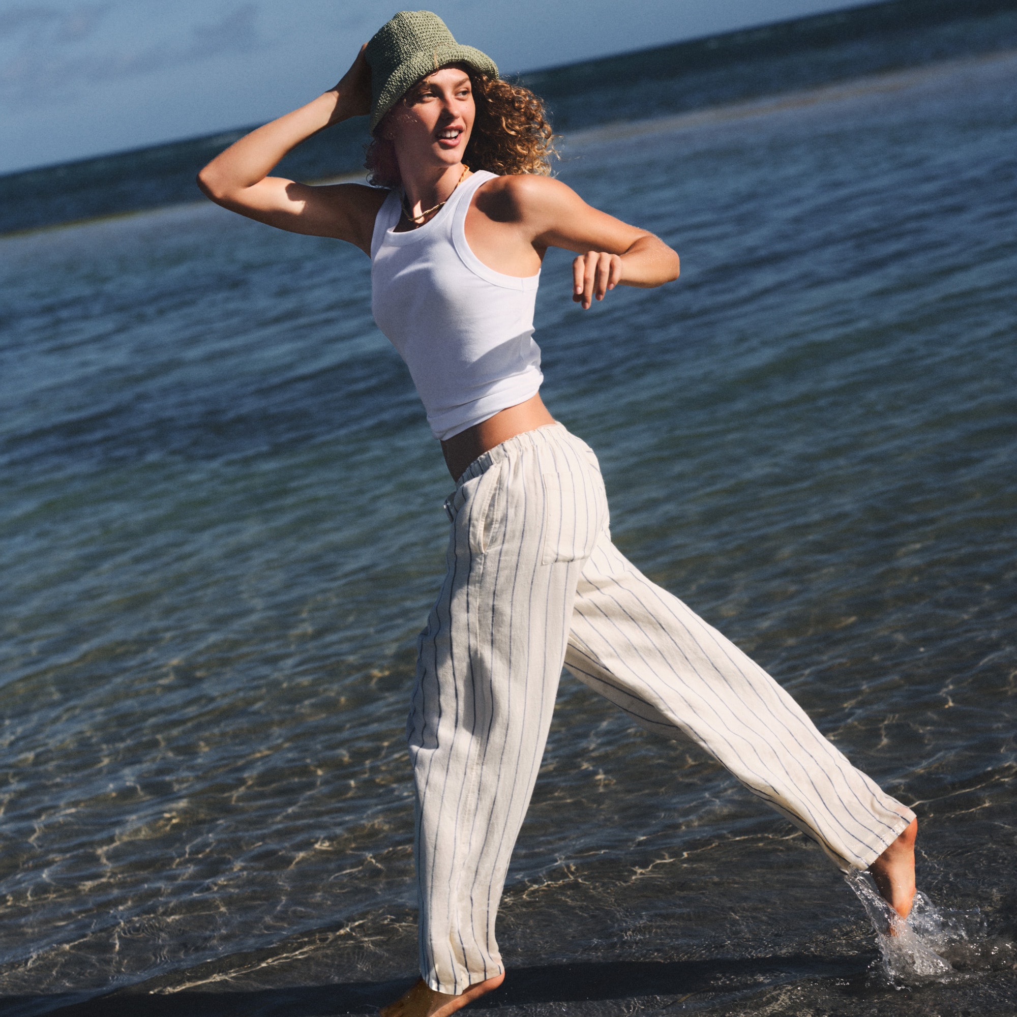 womens New Soleil pant in striped linen