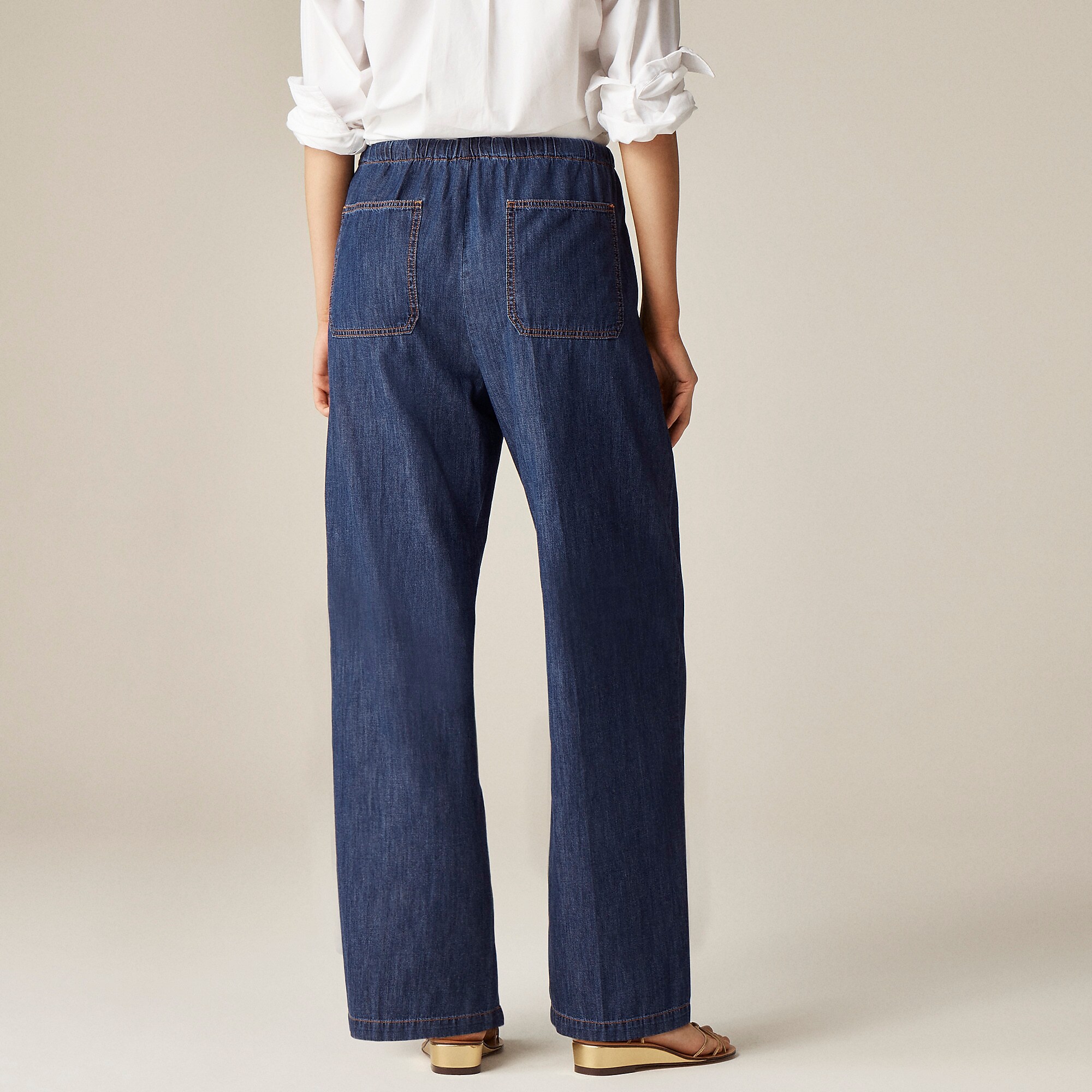 Petite relaxed utility pant in chambray