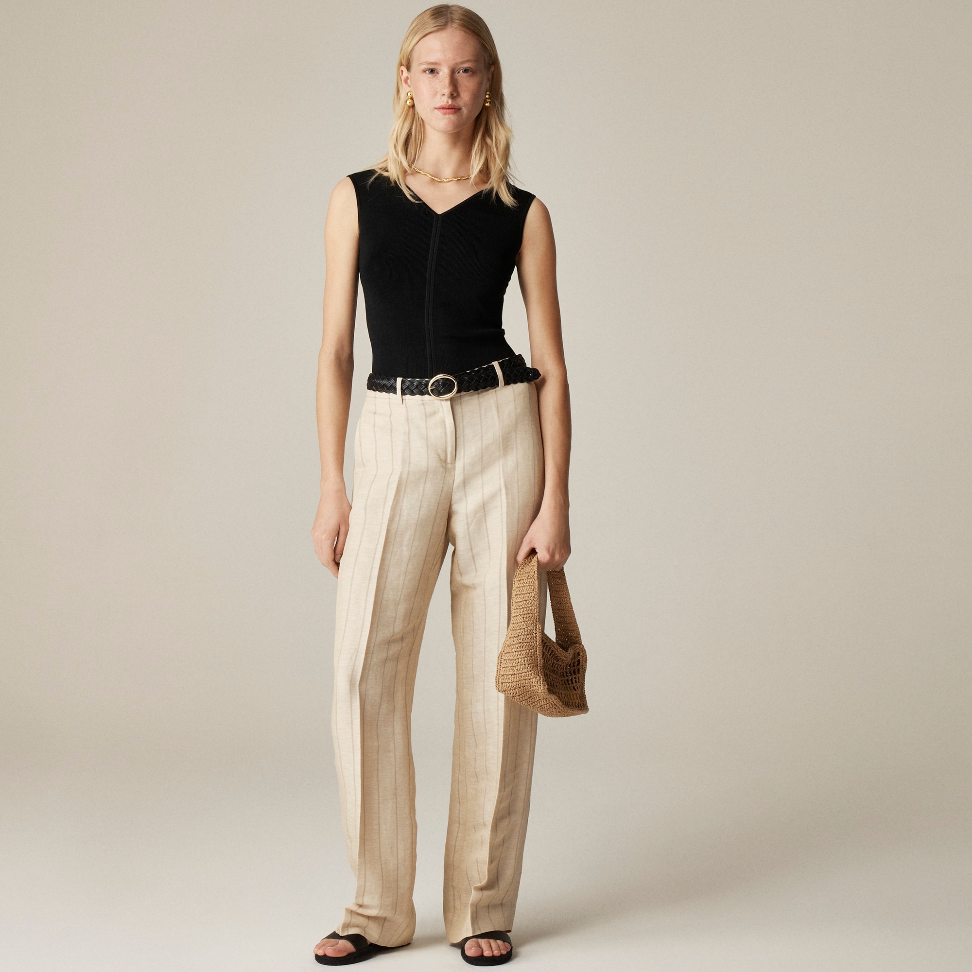 womens Wide-leg trouser in striped linen blend