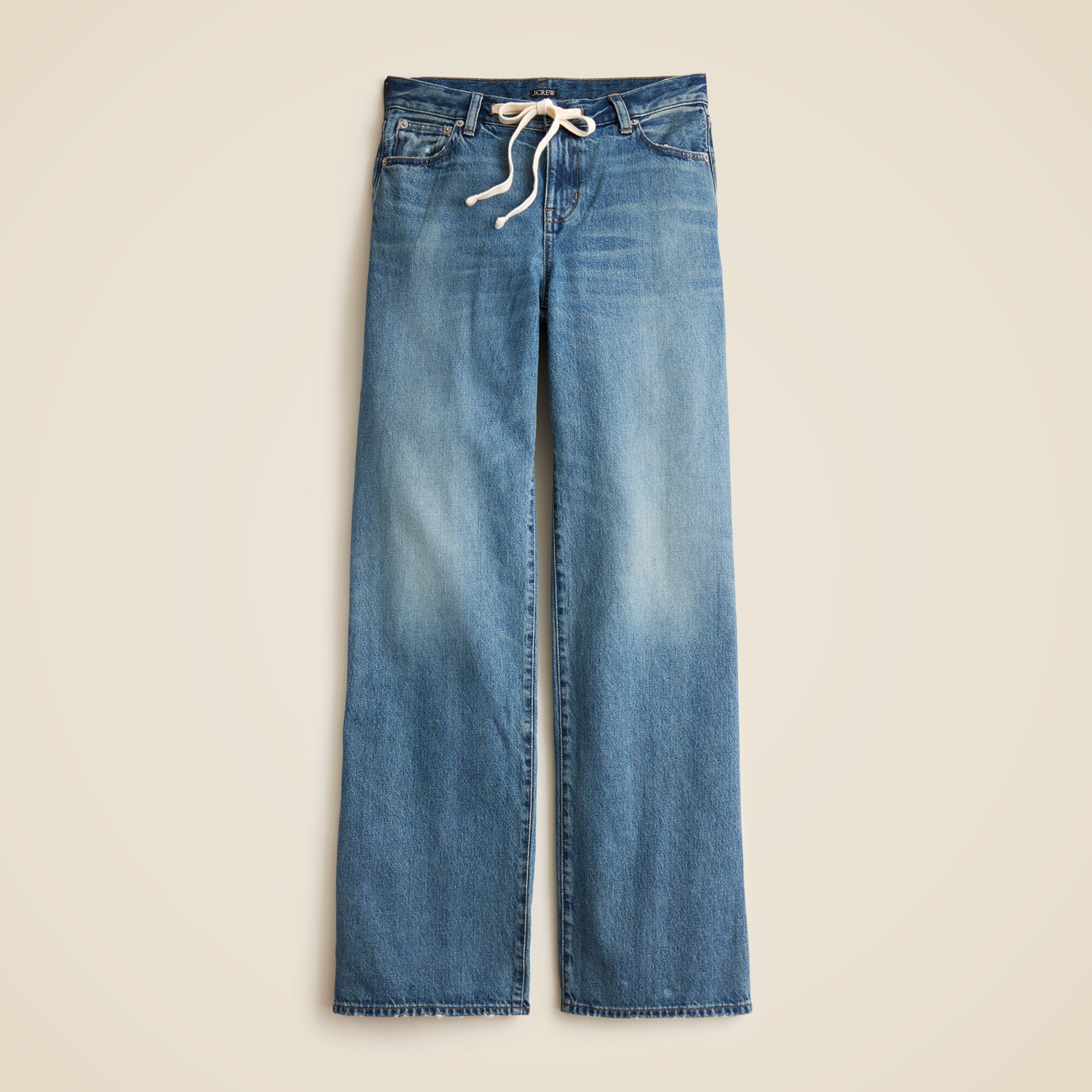 Lower-rise wide-leg jean with tie