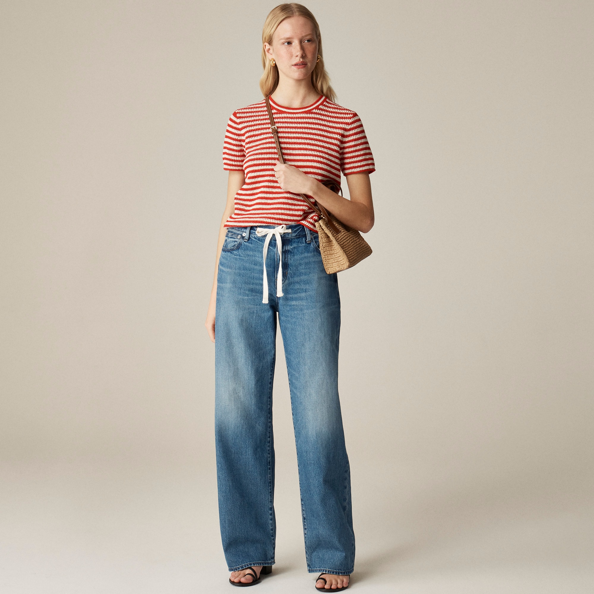 womens Lower-rise wide-leg jean with tie