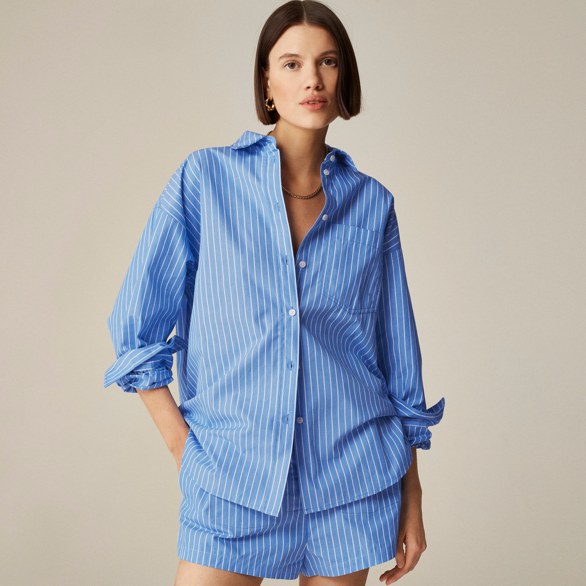 womens &Eacute;tienne oversized shirt in striped cotton poplin