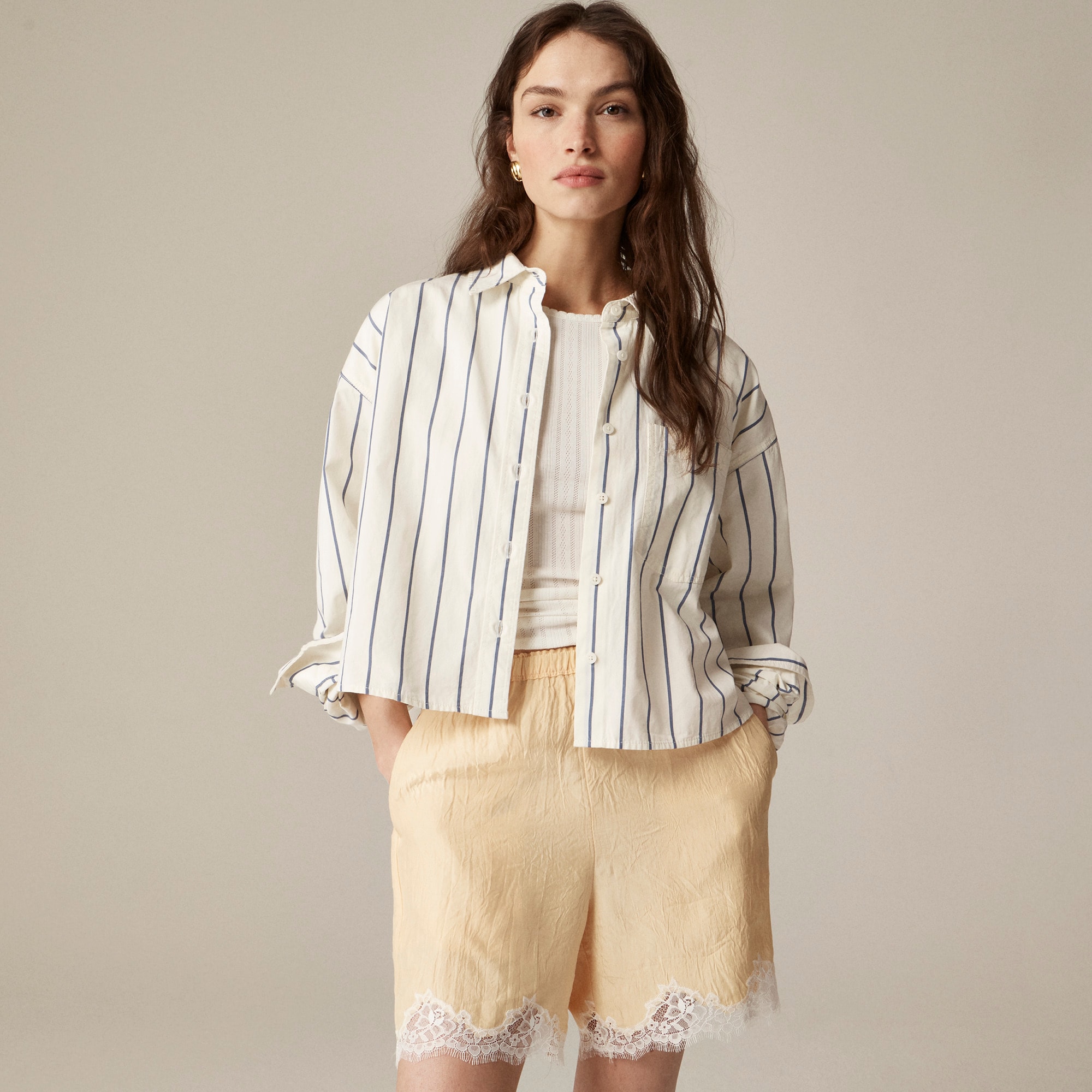 Étienne cropped button-up shirt in stripe