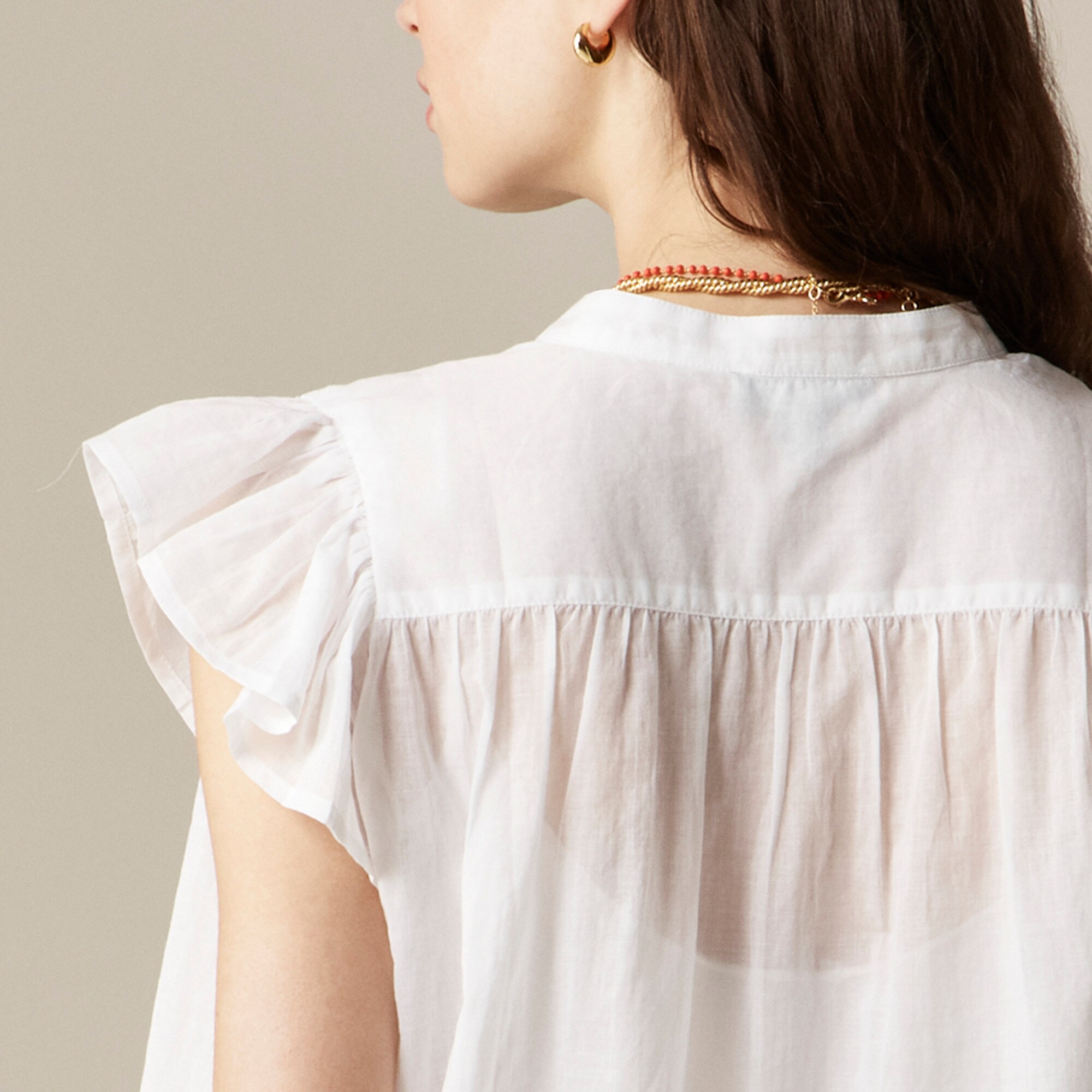 Flutter-sleeve button-up shirt in cotton voile - image 3