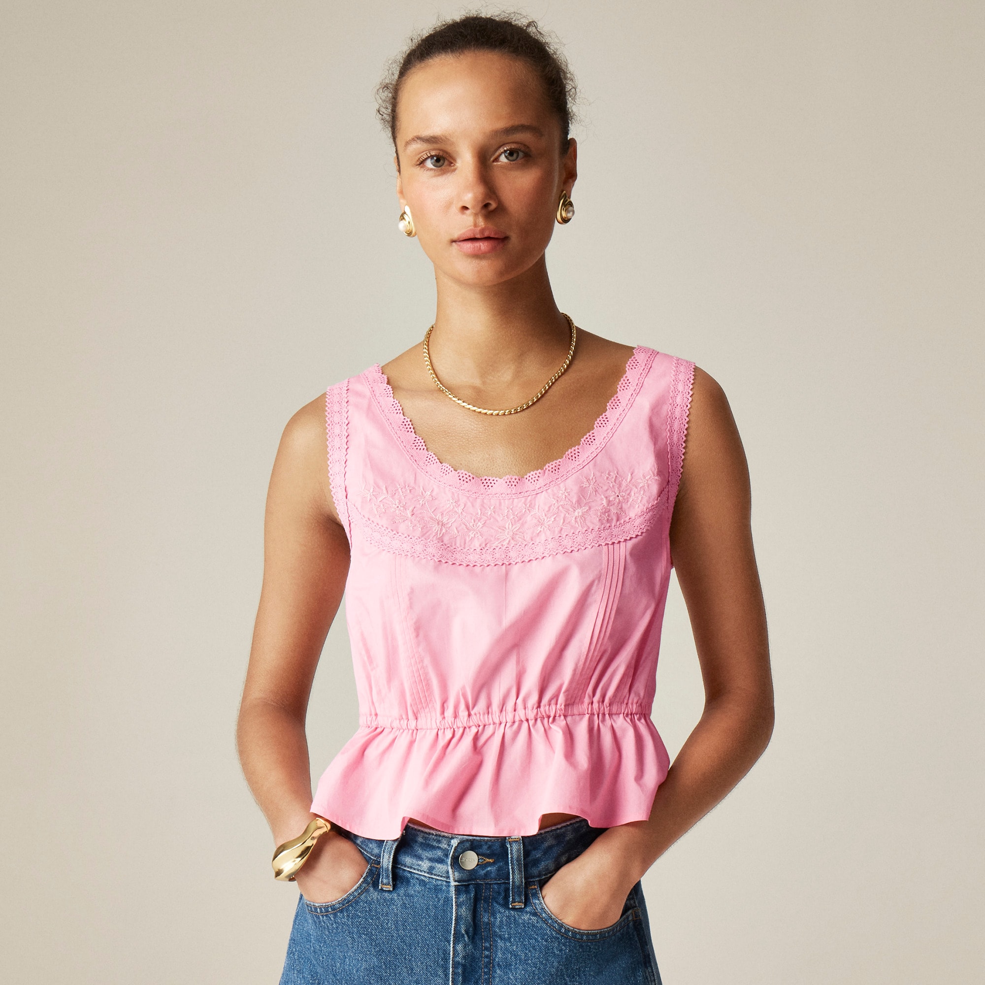 womens Flutter-hem tank in cotton poplin