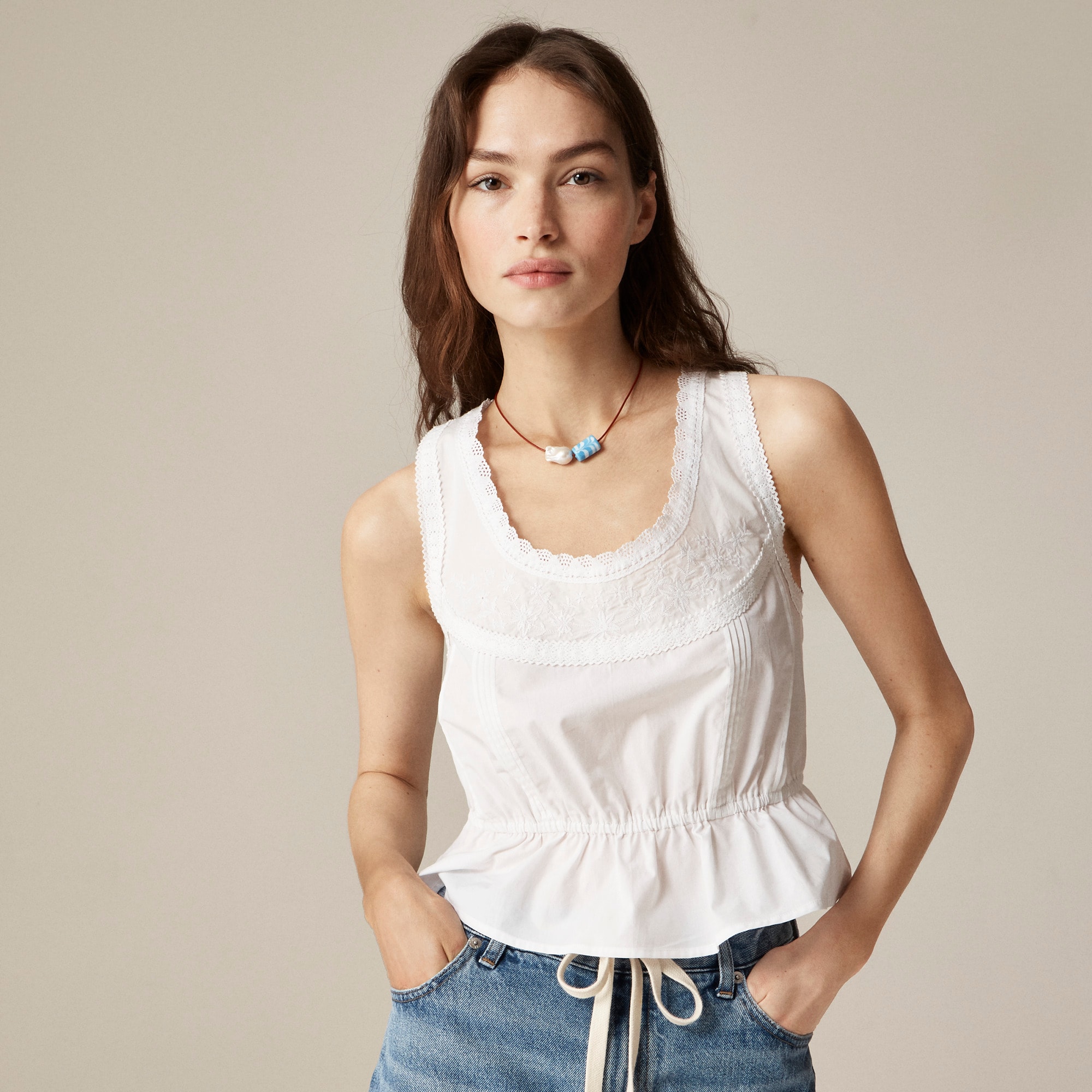 Flutter-hem Tank In Cotton Poplin For Women | J.Crew