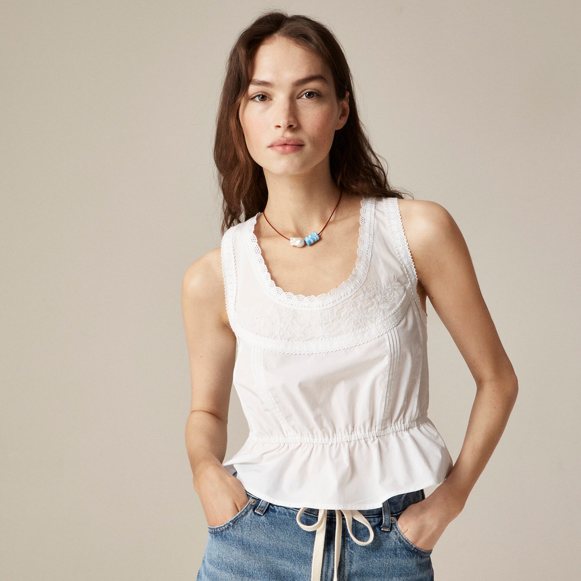 Flutter-hem tank in cotton poplin