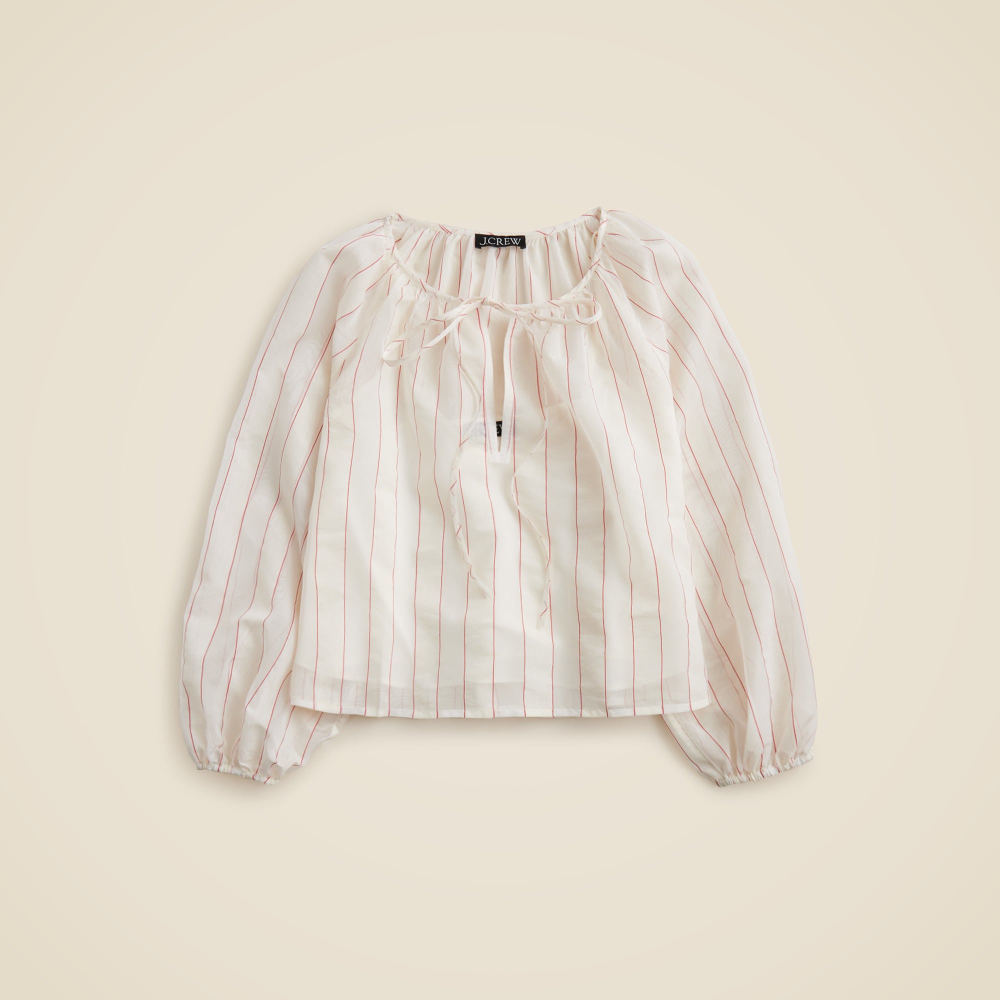 womens Tie-front popover top in dobby satin