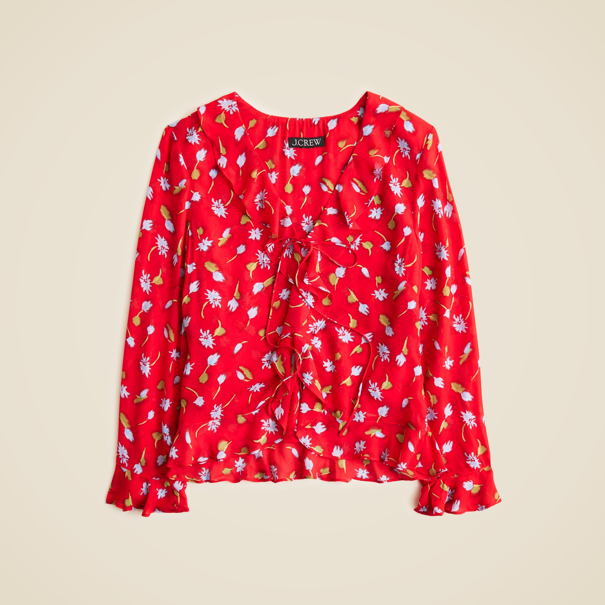 Ruffle tie-front top in chiffon