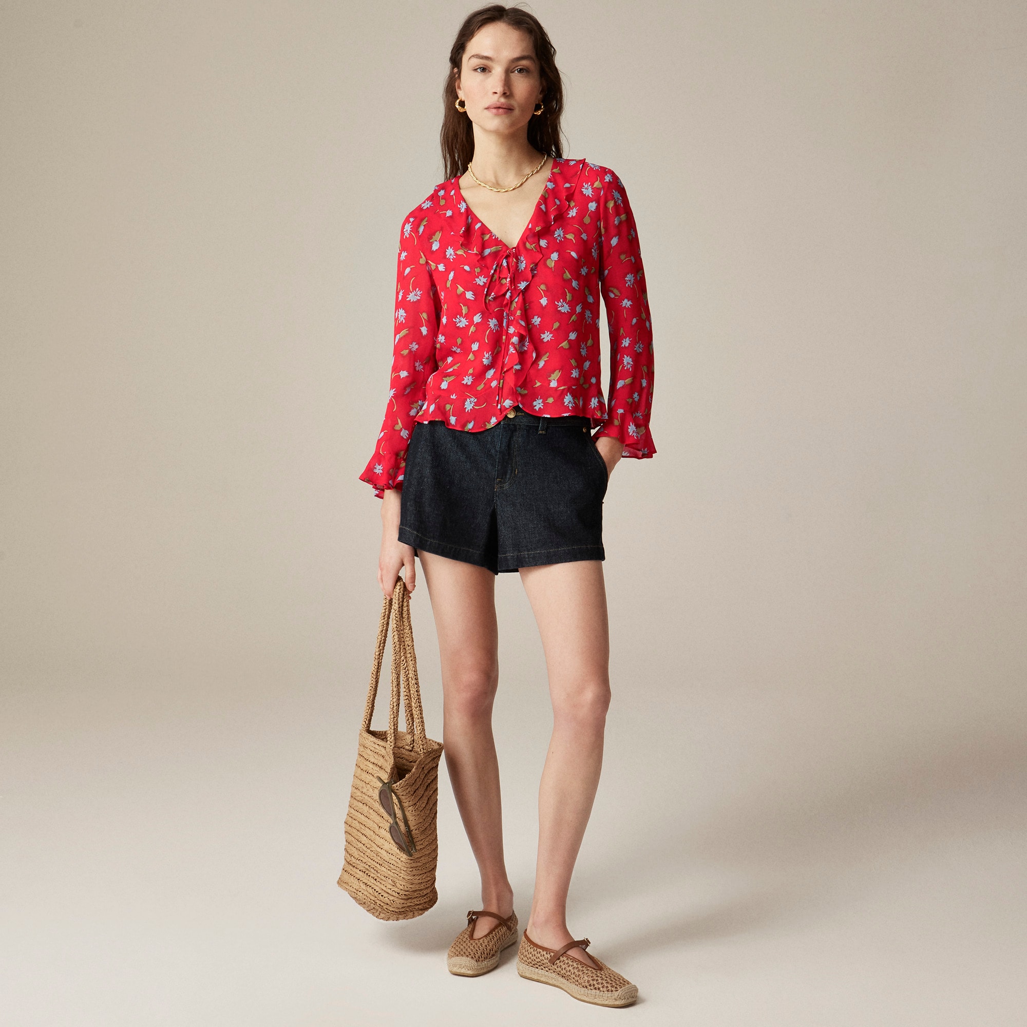 Ruffle tie-front top in chiffon - image 3