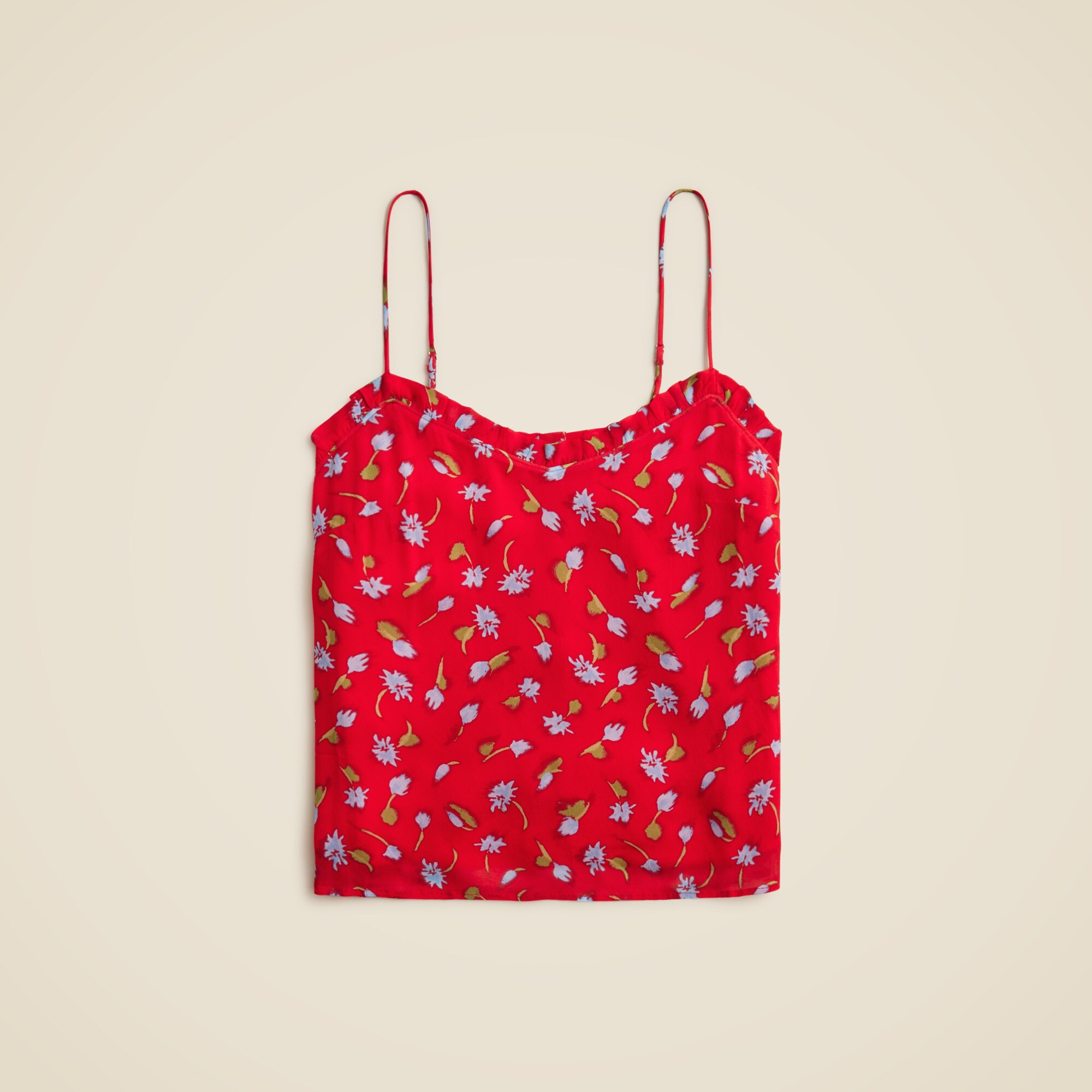 Ruffle-trim camisole in brushed daisy-print chiffon