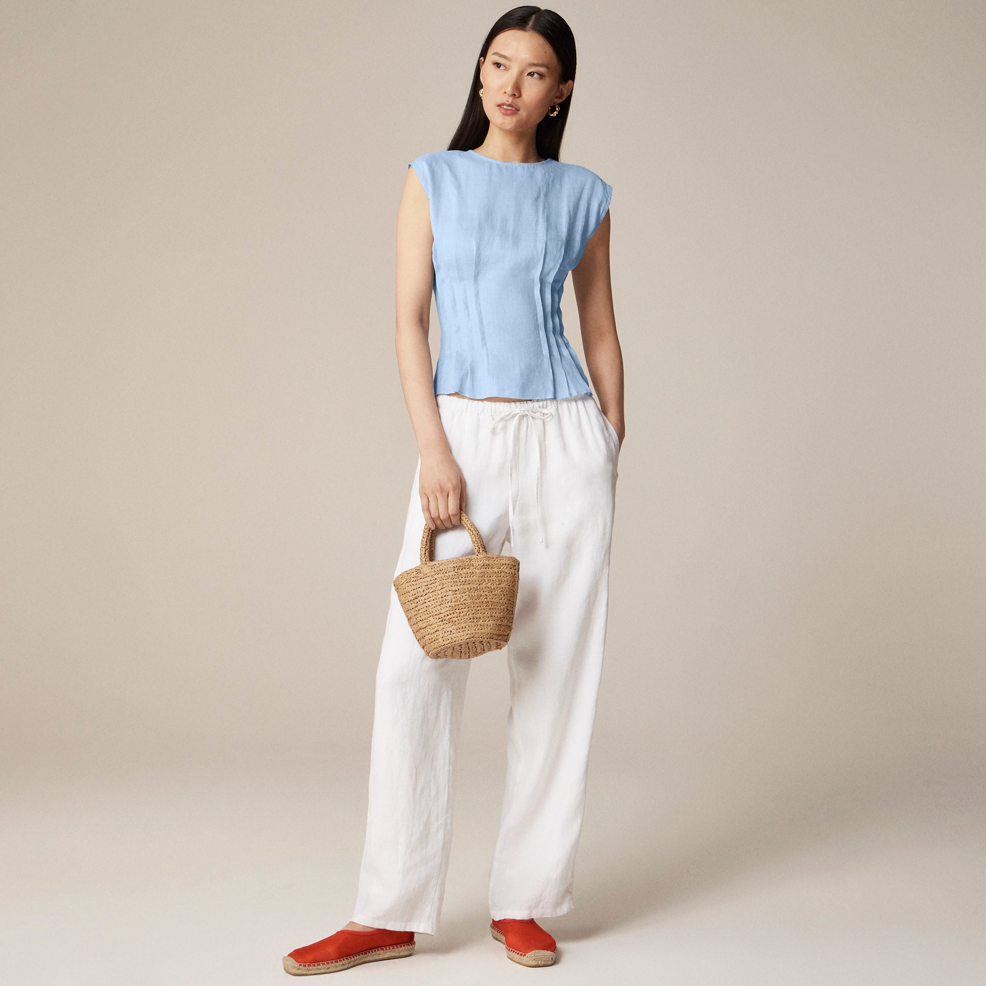 womens Pintuck shell top in ramie