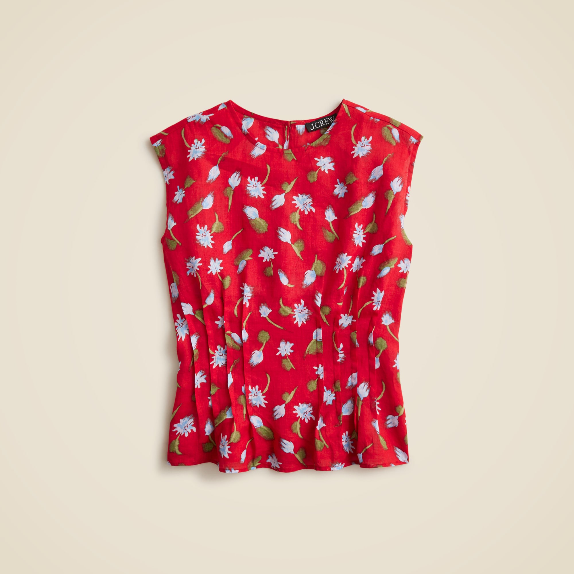 womens Pintuck shell top in brushed daisy-print ramie