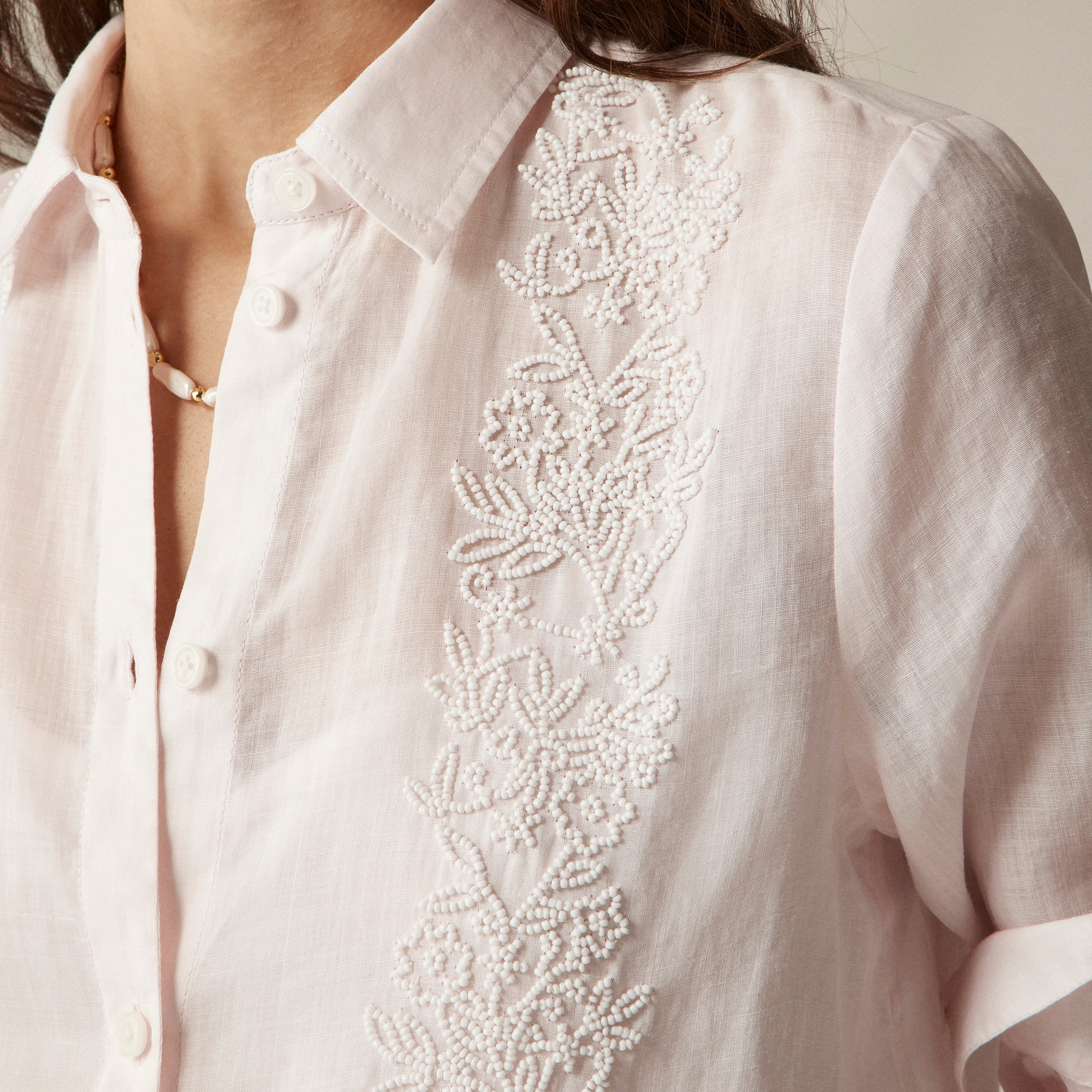 Collection Beaded Button-up Shirt In Ramie For Women | J.Crew