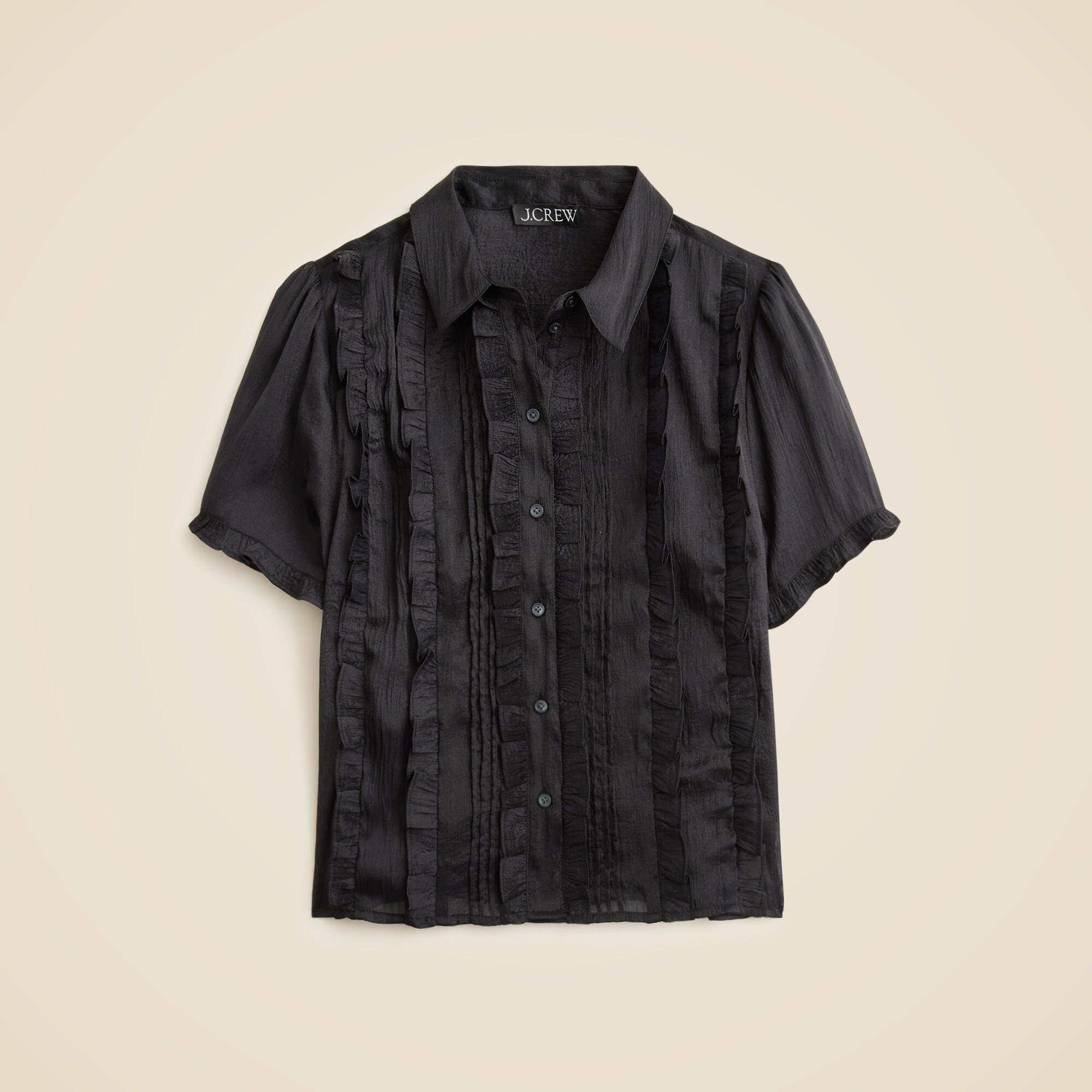  Sheer ruffle-trim button-up top