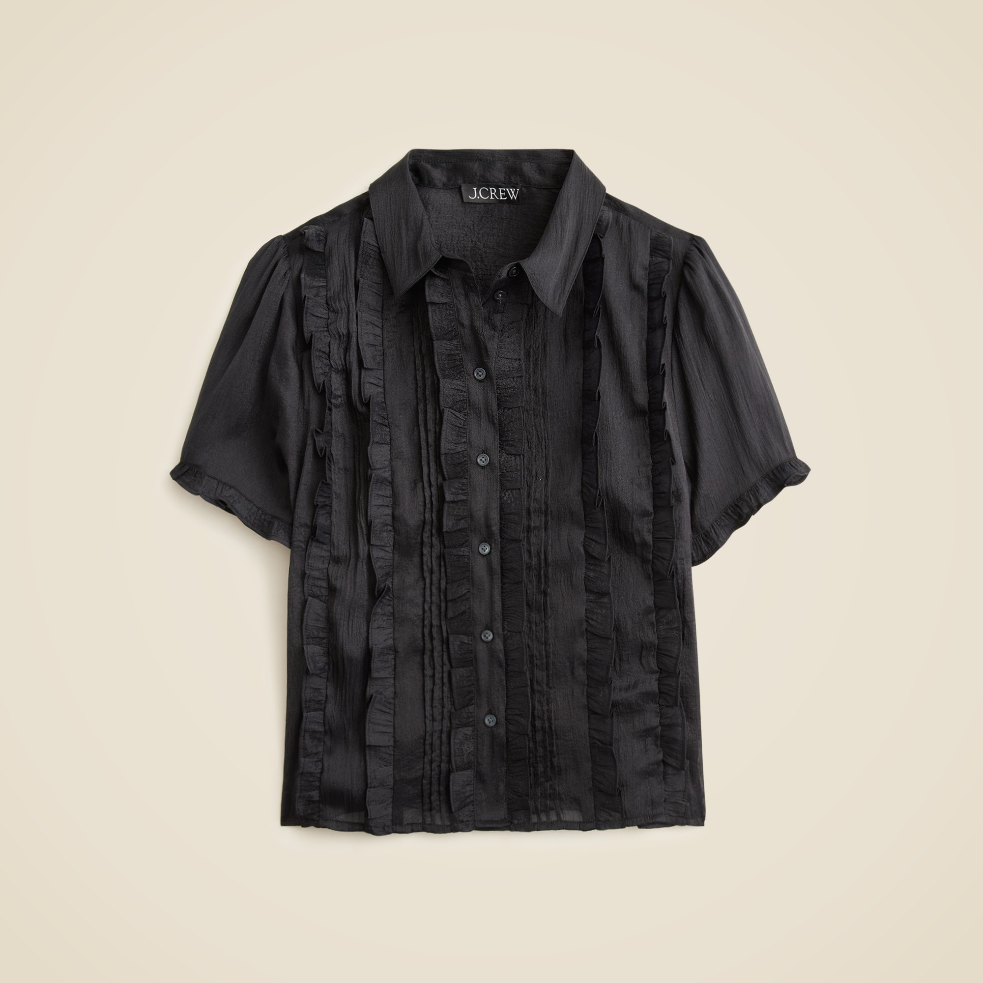 Sheer ruffle-trim button-up top