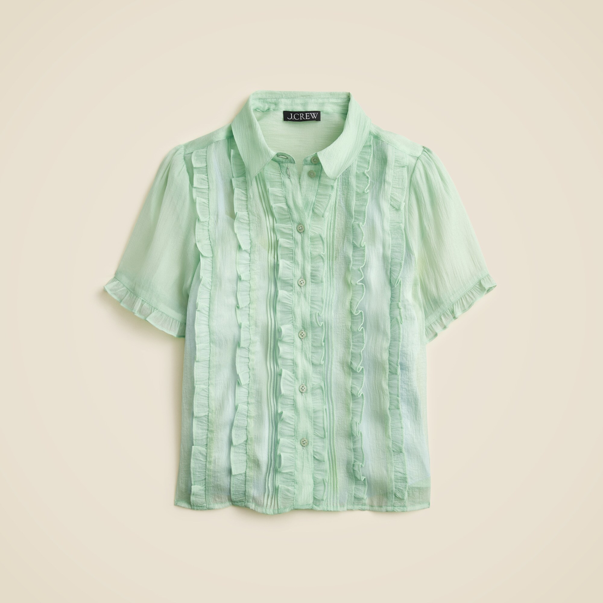 Sheer ruffle-trim button-up top