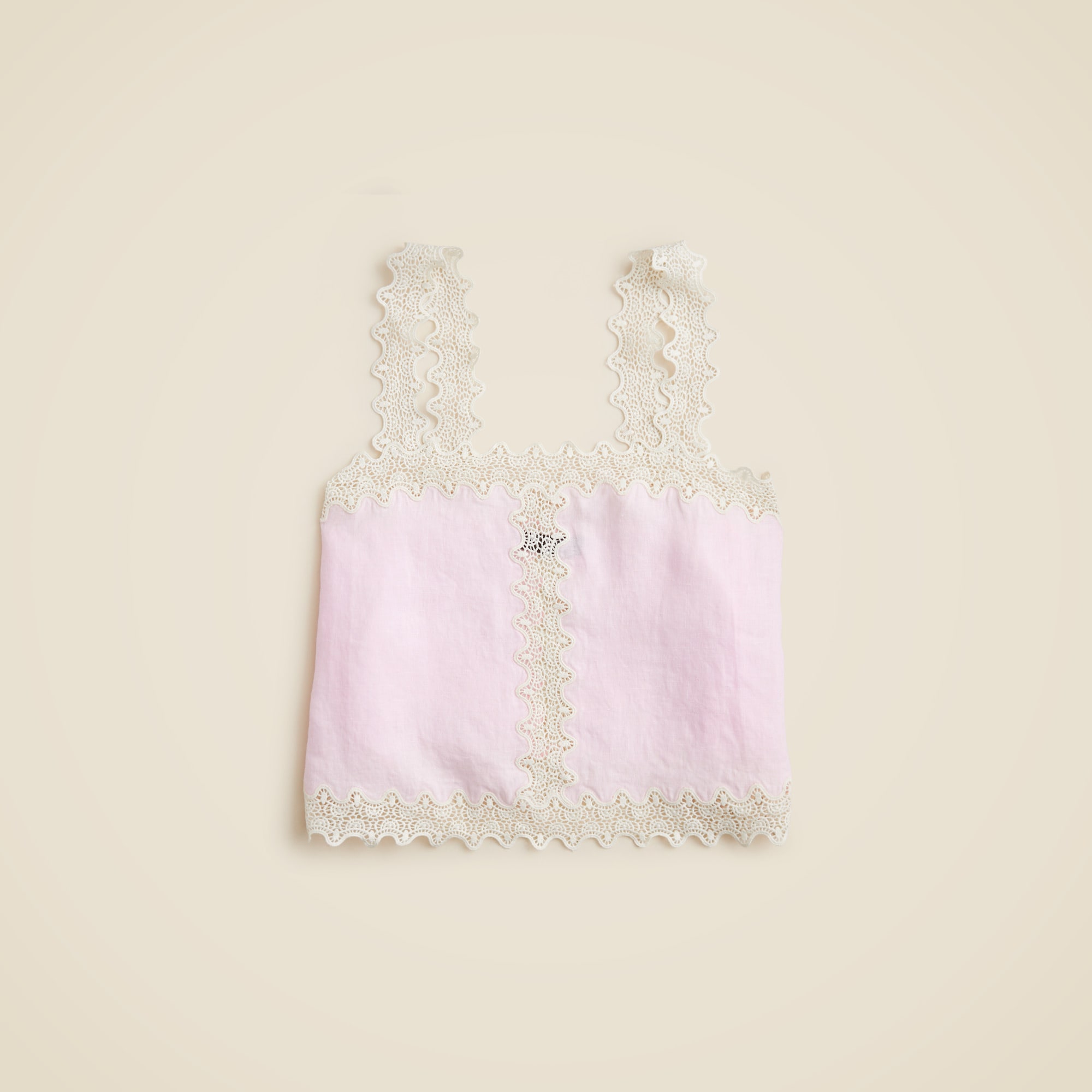 womens Lace-trim squareneck tank top in linen