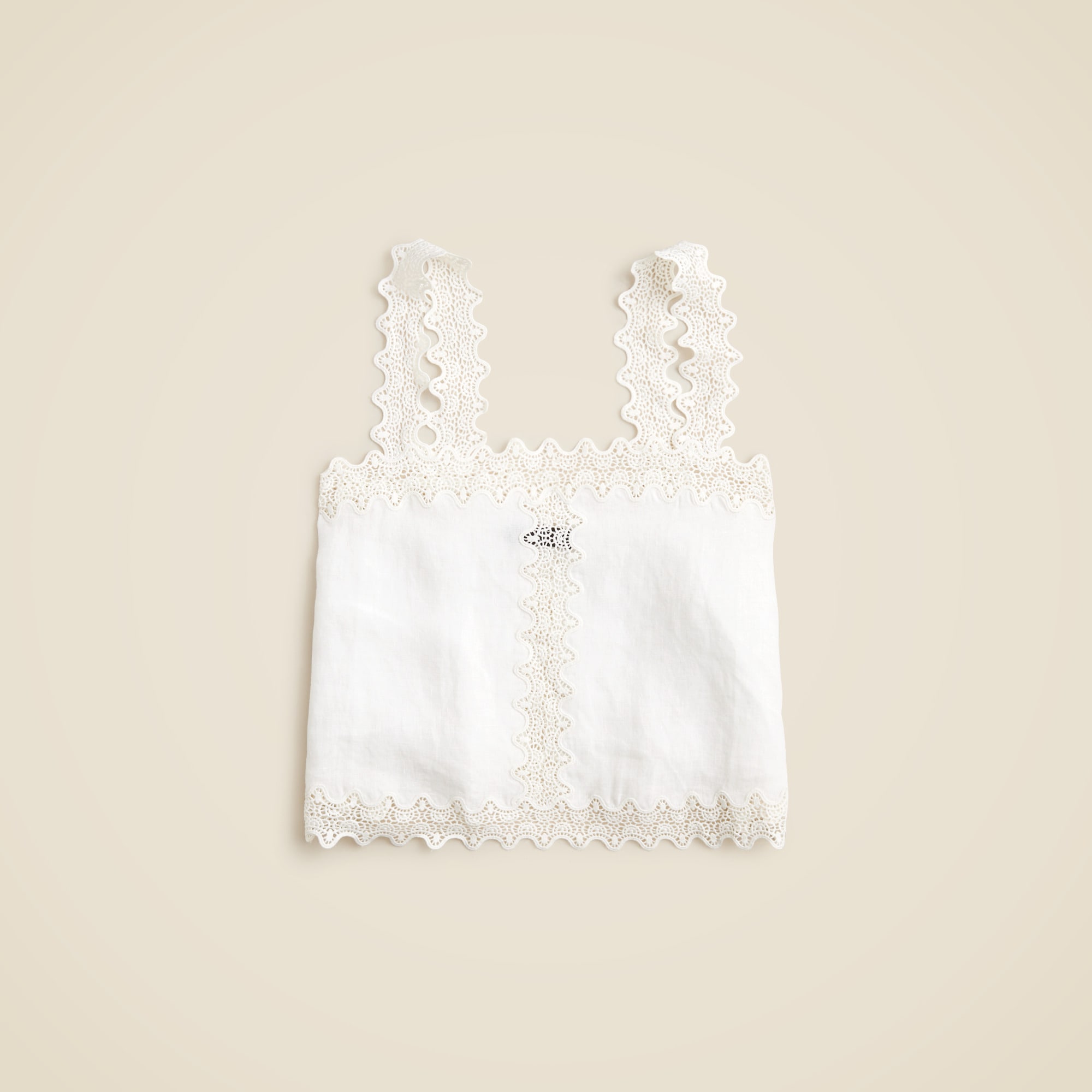 womens Lace-trim squareneck tank top in linen
