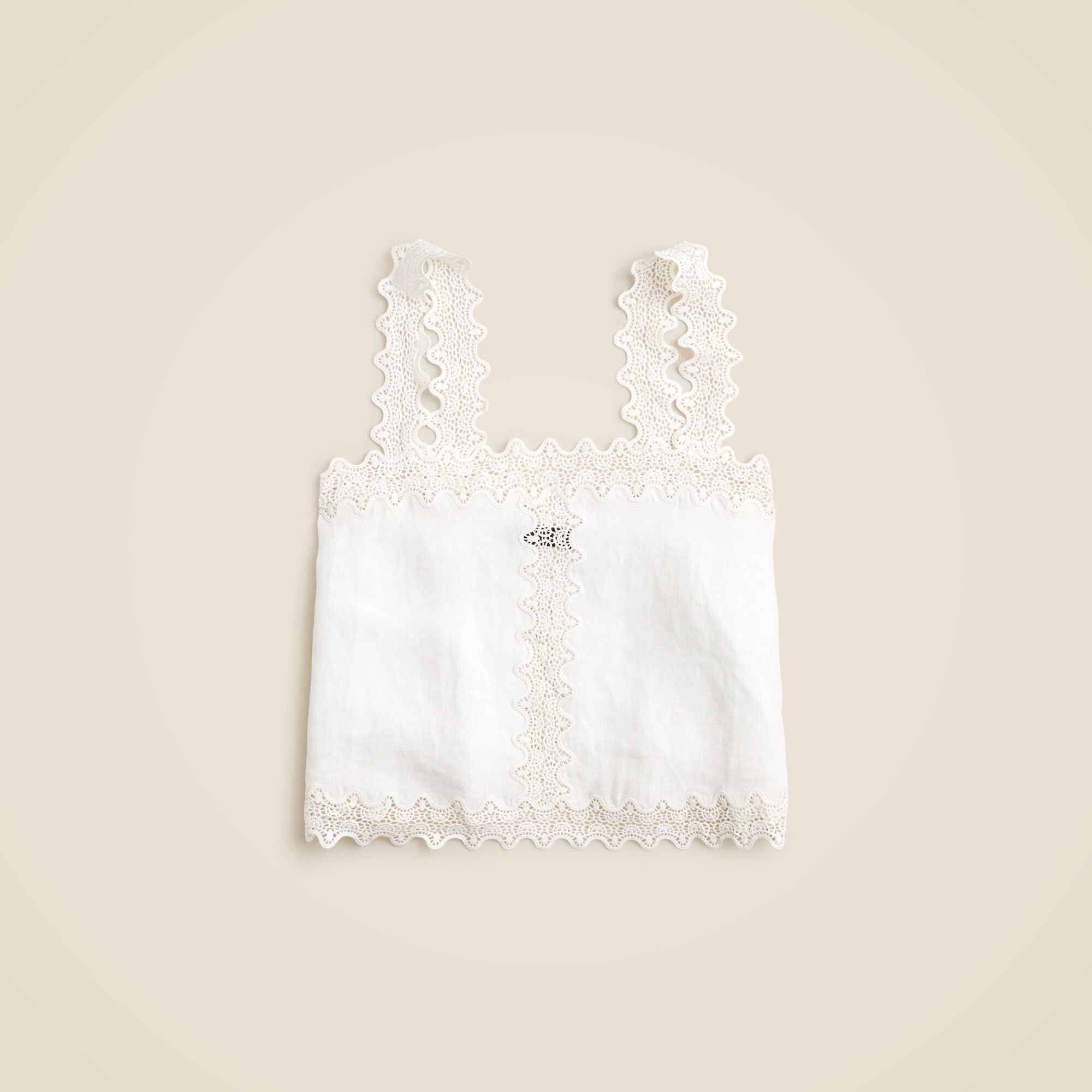 Lace-trim squareneck tank top in linen