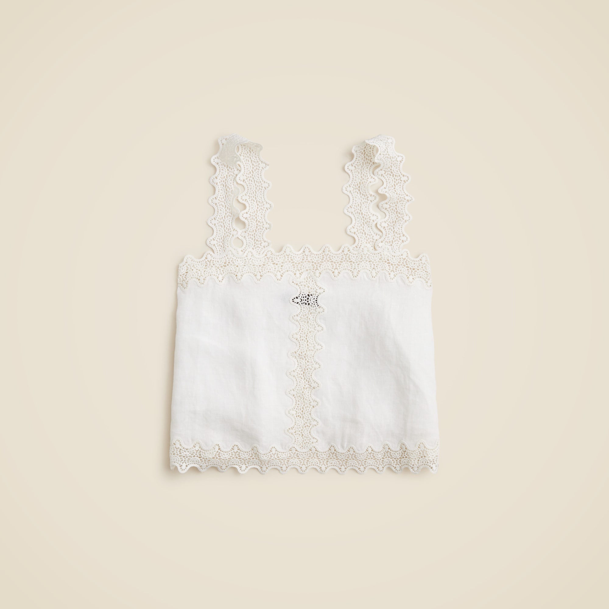 Lace-trim squareneck tank top in linen